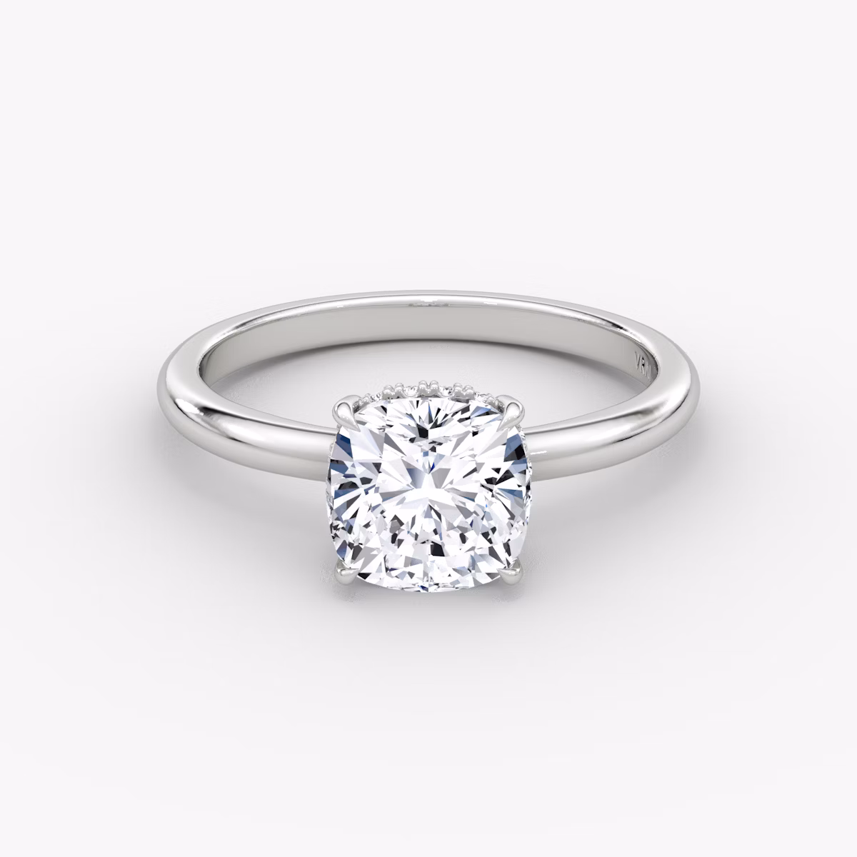 The Signature | Cushion | 18k | White Gold | bandAccent: Plain | bandWidth: large | hiddenHalo: yes | diamondOrientation: vertical | caratWeight: other