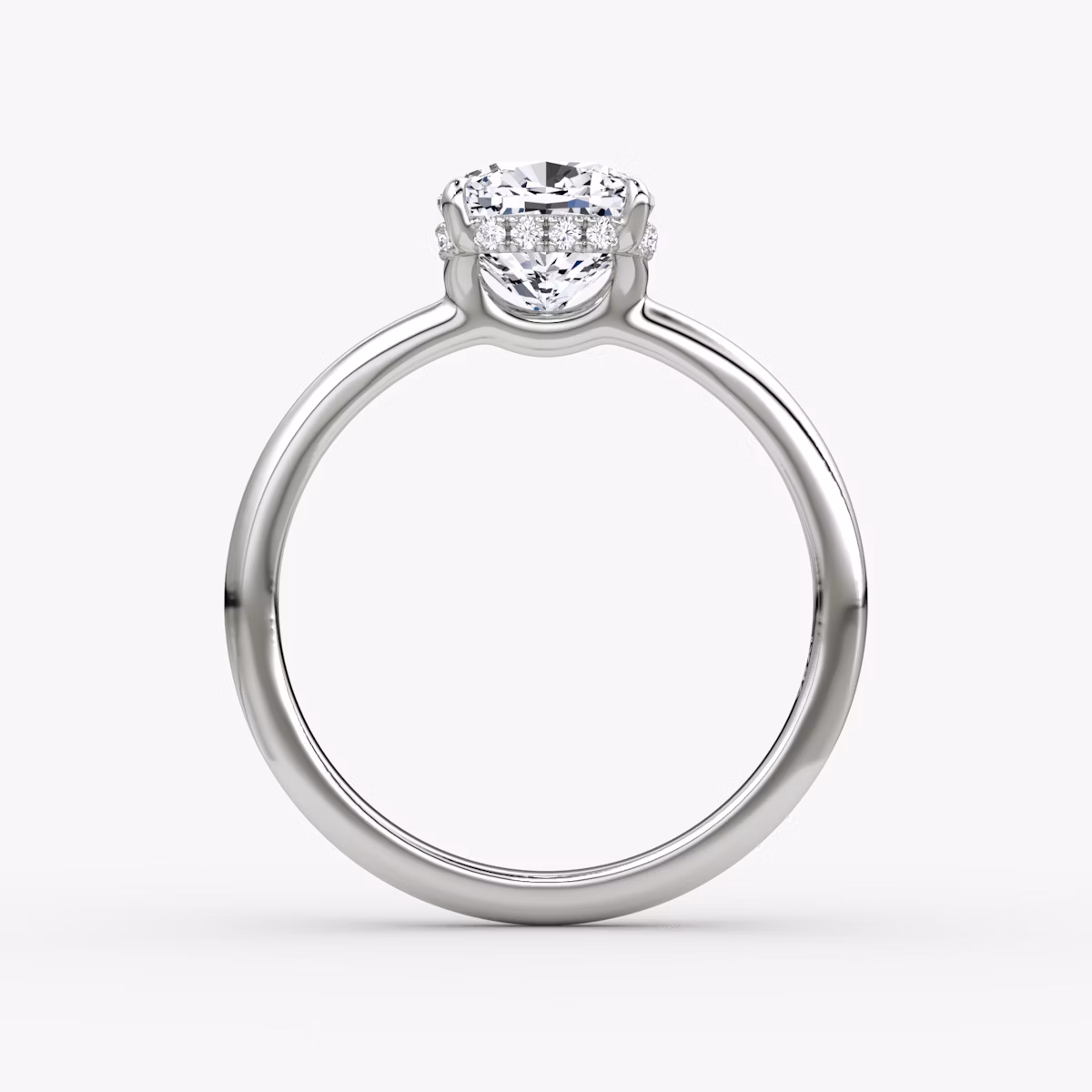 The Signature | Cushion | 18k | White Gold | bandAccent: Plain | bandWidth: large | hiddenHalo: yes | diamondOrientation: vertical | caratWeight: other