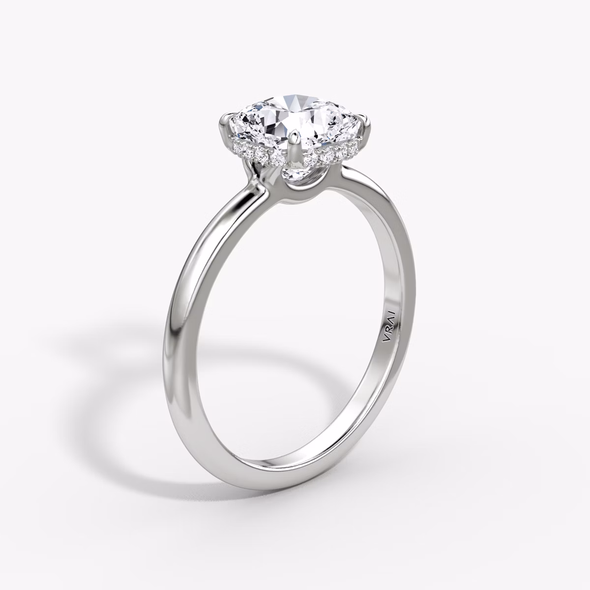 The Signature | Cushion | 18k | White Gold | bandAccent: Plain | bandWidth: large | hiddenHalo: yes | diamondOrientation: vertical | caratWeight: other
