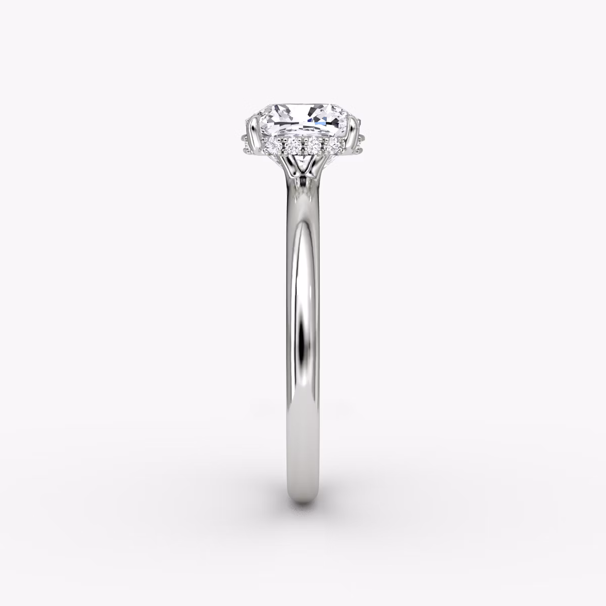 The Signature | Cushion | 18k | White Gold | bandAccent: Plain | bandWidth: large | hiddenHalo: yes | diamondOrientation: vertical | caratWeight: other