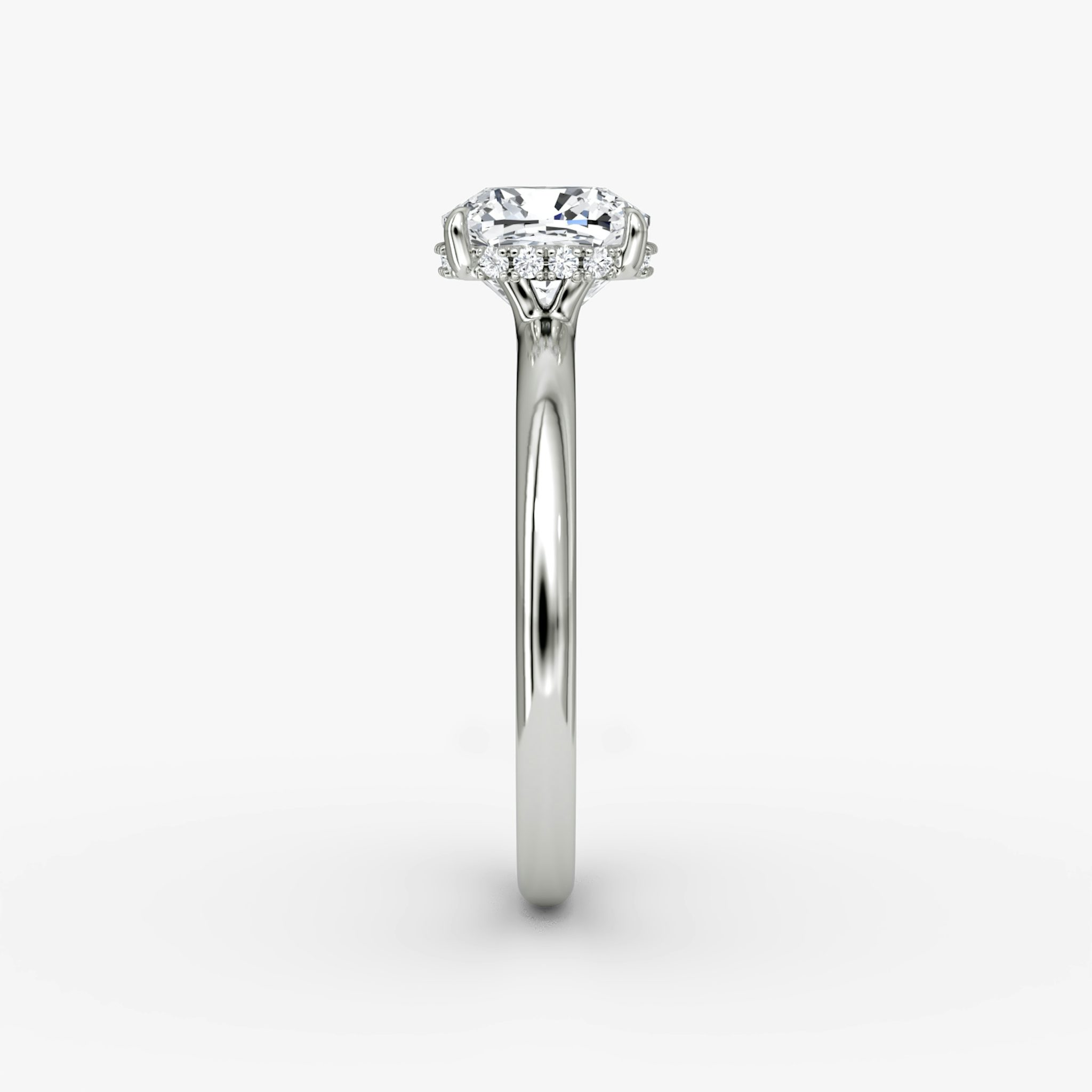 The Signature | Cushion | 18k | White Gold | bandAccent: Plain | bandWidth: large | hiddenHalo: yes | diamondOrientation: vertical | caratWeight: other