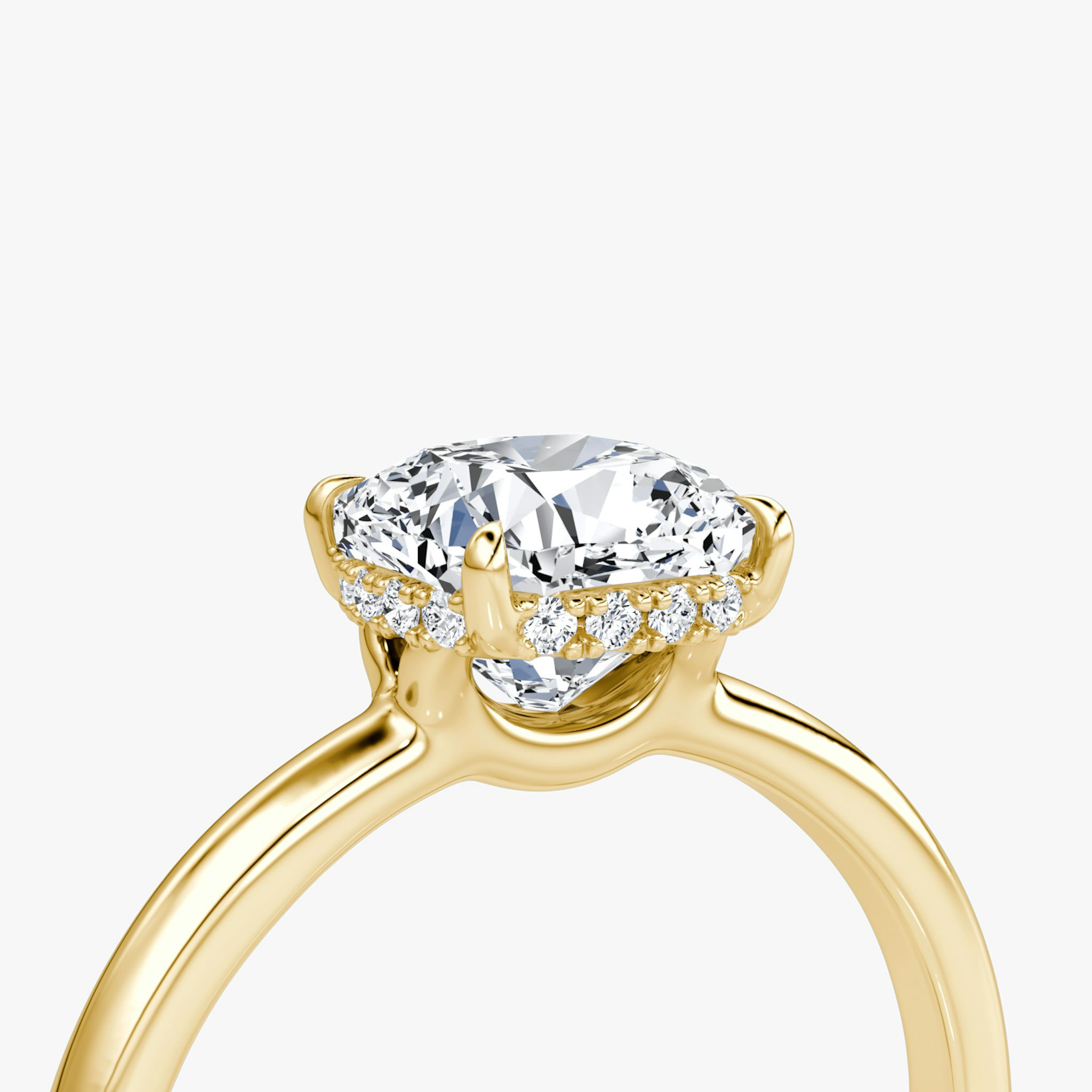 The Signature | Cushion | 18k | Yellow Gold | bandAccent: Plain | bandWidth: large | hiddenHalo: yes | diamondOrientation: vertical | caratWeight: other