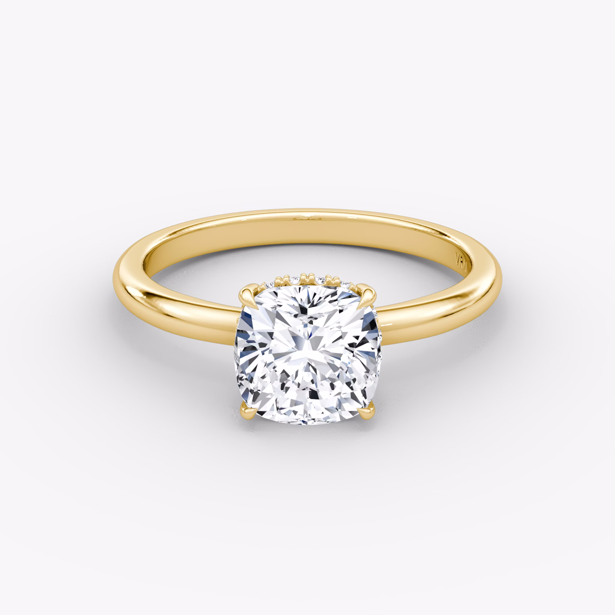 The Signature | Cushion | 18k | Yellow Gold | bandAccent: Plain | bandWidth: large | hiddenHalo: yes | diamondOrientation: vertical | caratWeight: other