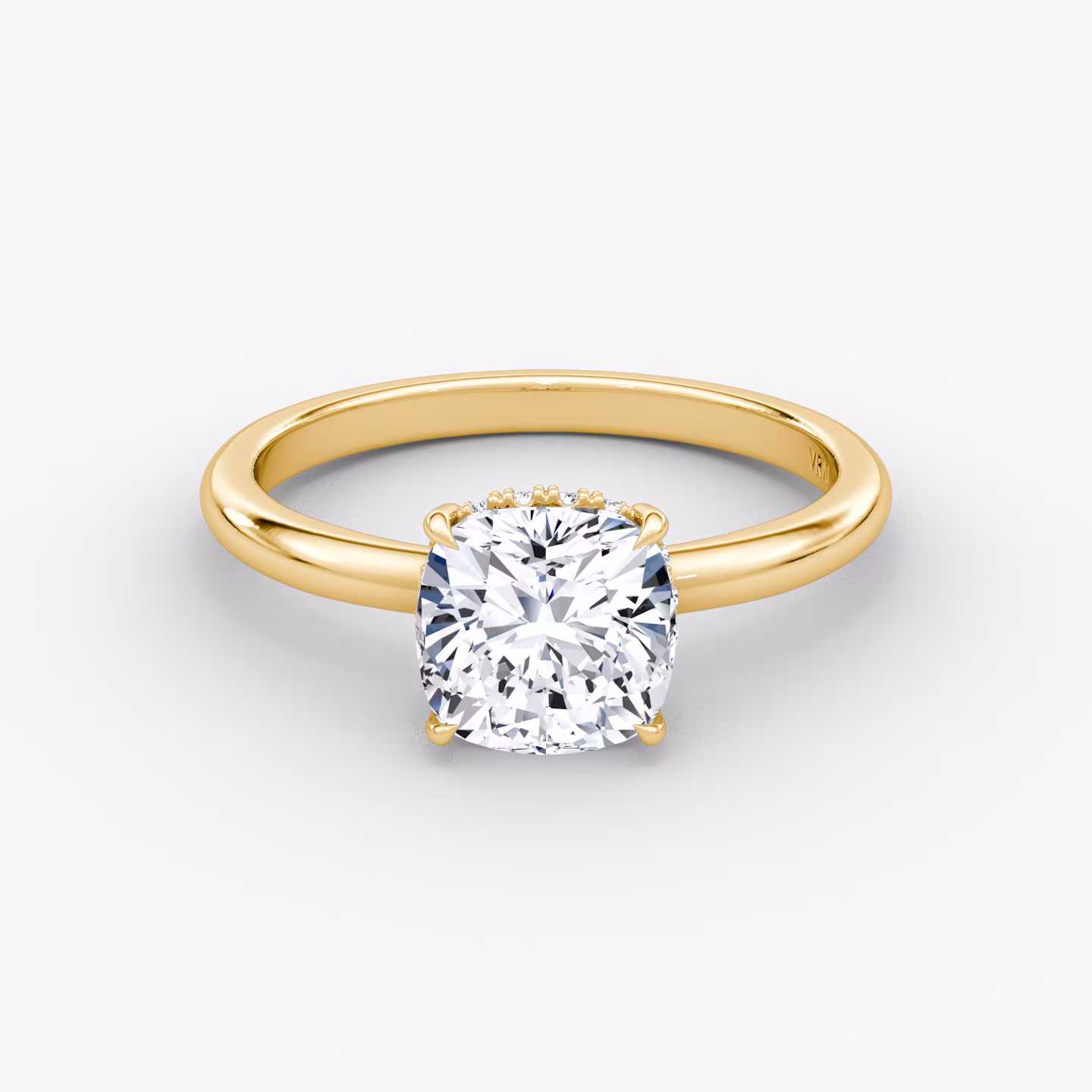 The Signature | Cushion | 18k | Yellow Gold | bandAccent: Plain | bandWidth: large | hiddenHalo: yes | diamondOrientation: vertical | caratWeight: other