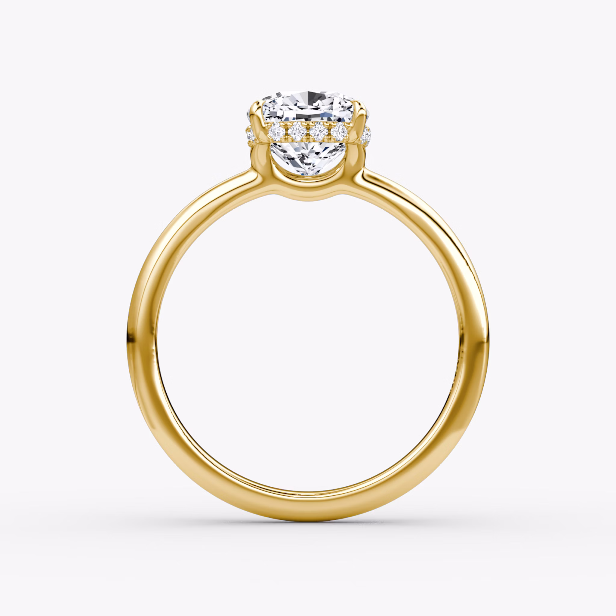 The Signature | Cushion | 18k | Yellow Gold | bandAccent: Plain | bandWidth: large | hiddenHalo: yes | diamondOrientation: vertical | caratWeight: other