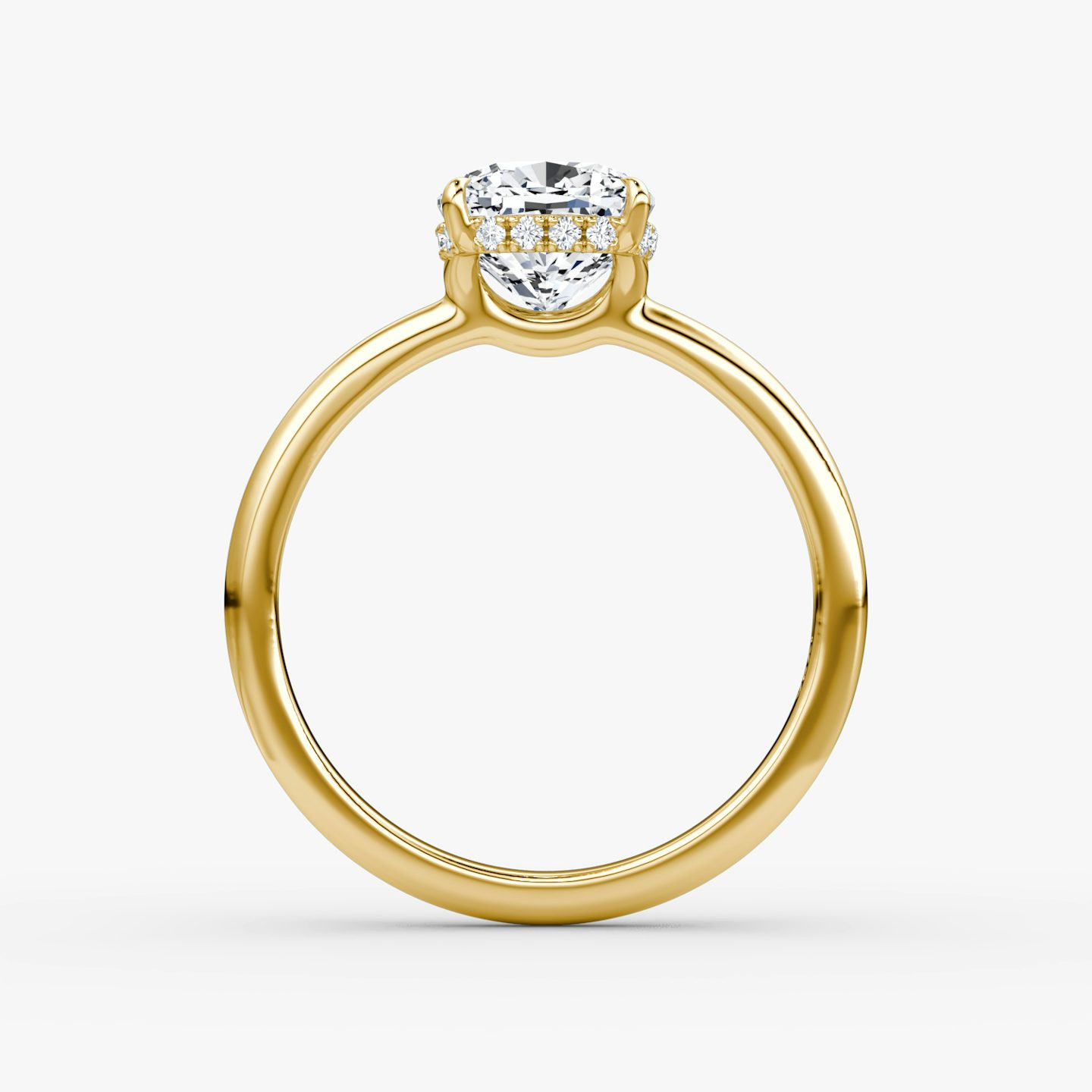 The Signature | Cushion | 18k | Yellow Gold | bandAccent: Plain | bandWidth: large | hiddenHalo: yes | diamondOrientation: vertical | caratWeight: other
