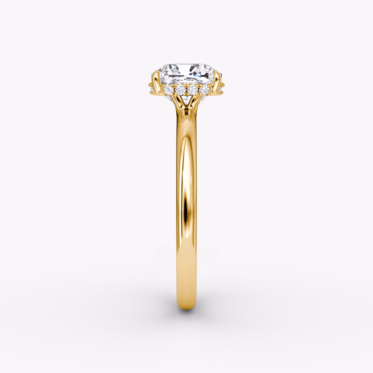 The Signature | Cushion | 18k | Yellow Gold | bandAccent: Plain | bandWidth: large | hiddenHalo: yes | diamondOrientation: vertical | caratWeight: other