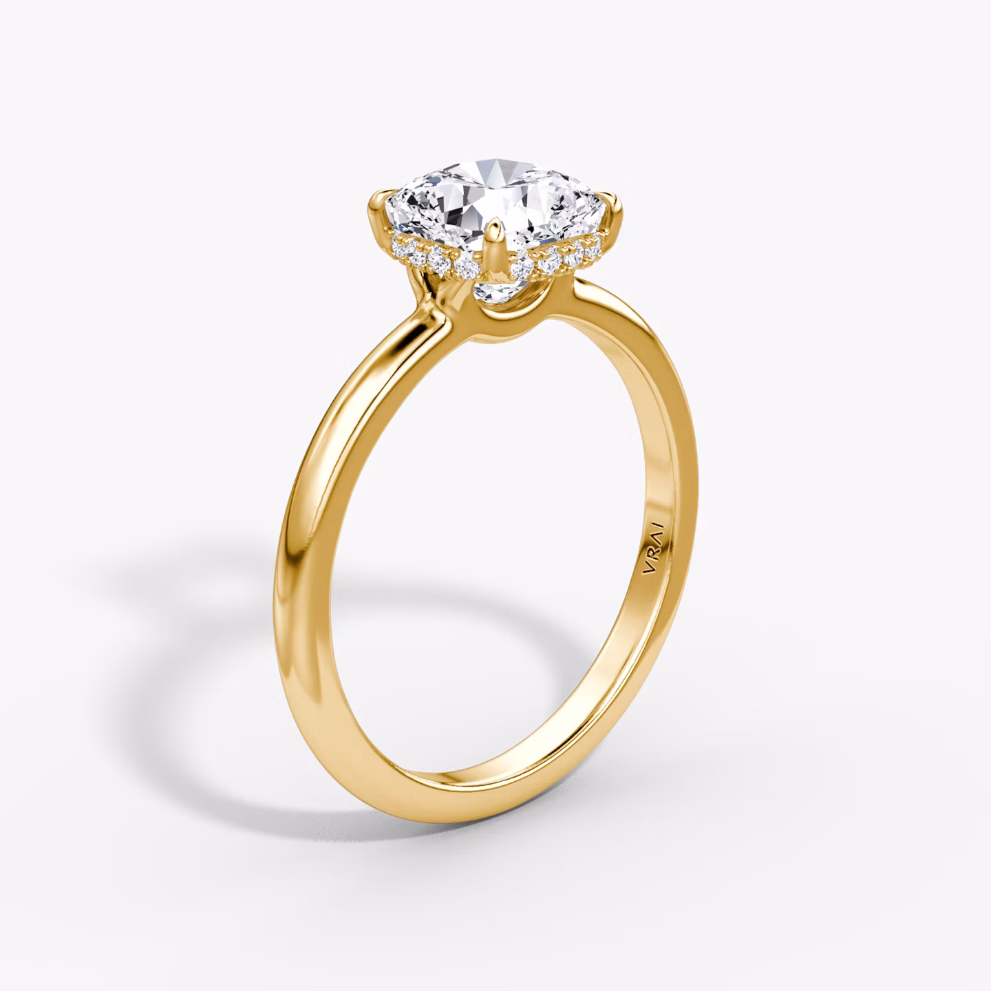 The Signature | Cushion | 18k | Yellow Gold | bandAccent: Plain | bandWidth: large | hiddenHalo: yes | diamondOrientation: vertical | caratWeight: other