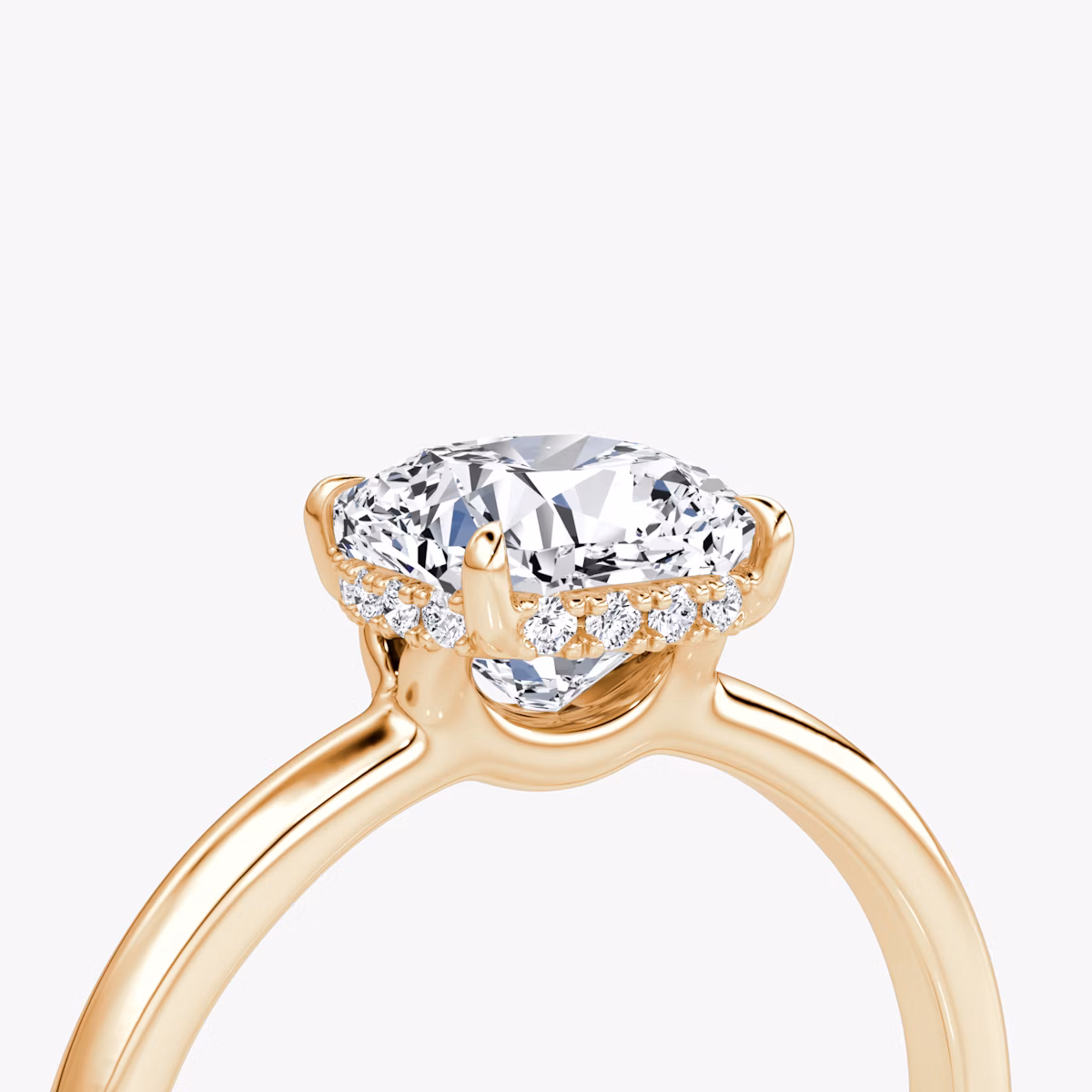 The Signature | Cushion | 14k | Rose Gold | bandAccent: Plain | bandWidth: large | hiddenHalo: yes | diamondOrientation: vertical | caratWeight: other