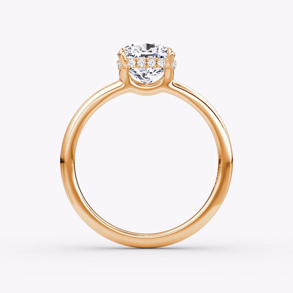 The Signature | Cushion | 14k | Rose Gold | bandAccent: Plain | bandWidth: large | hiddenHalo: yes | diamondOrientation: vertical | caratWeight: other