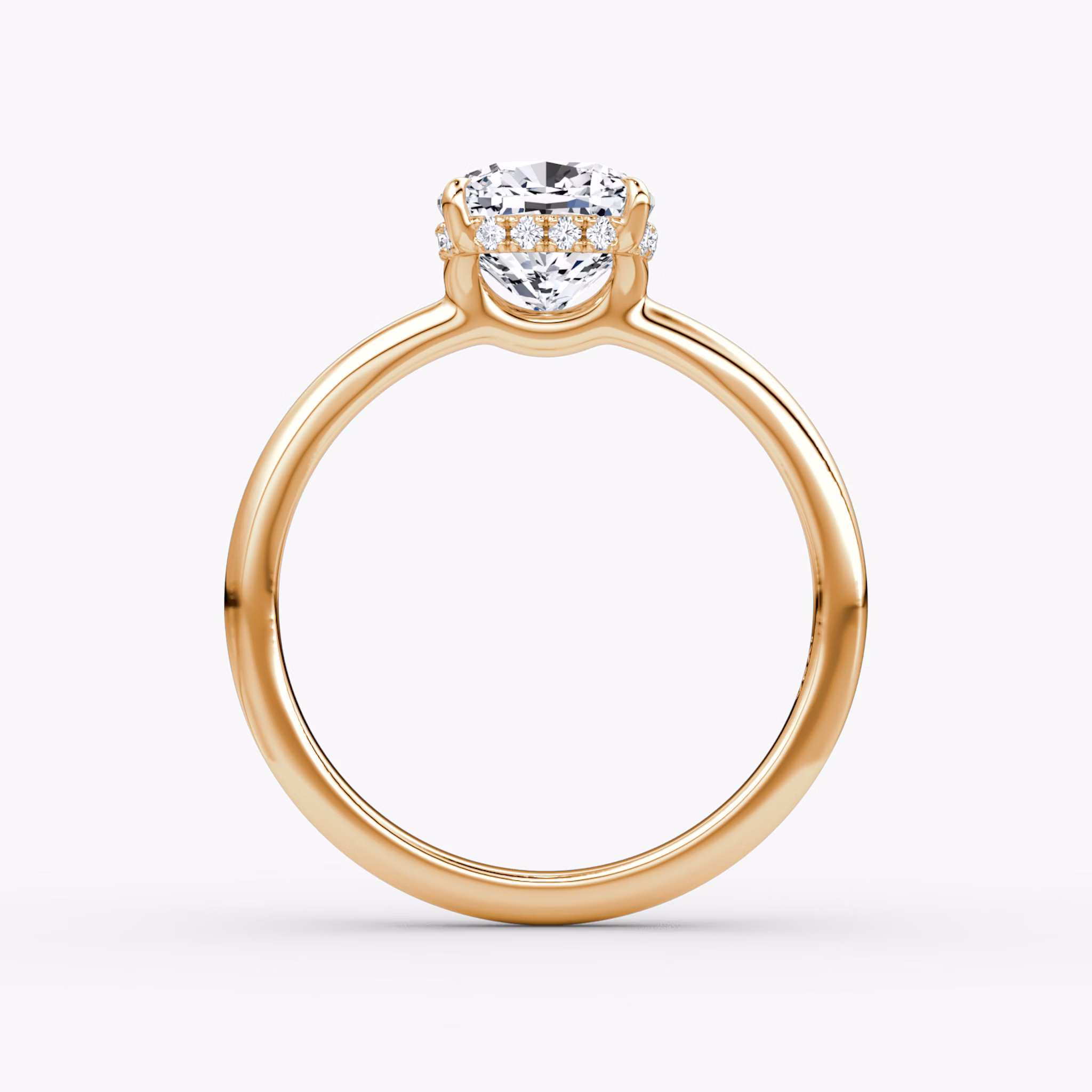 The Signature | Cushion | 14k | Rose Gold | bandAccent: Plain | bandWidth: large | hiddenHalo: yes | diamondOrientation: vertical | caratWeight: other