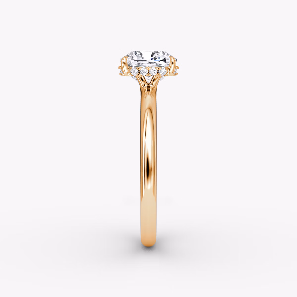 The Signature | Cushion | 14k | Rose Gold | bandAccent: Plain | bandWidth: large | hiddenHalo: yes | diamondOrientation: vertical | caratWeight: other