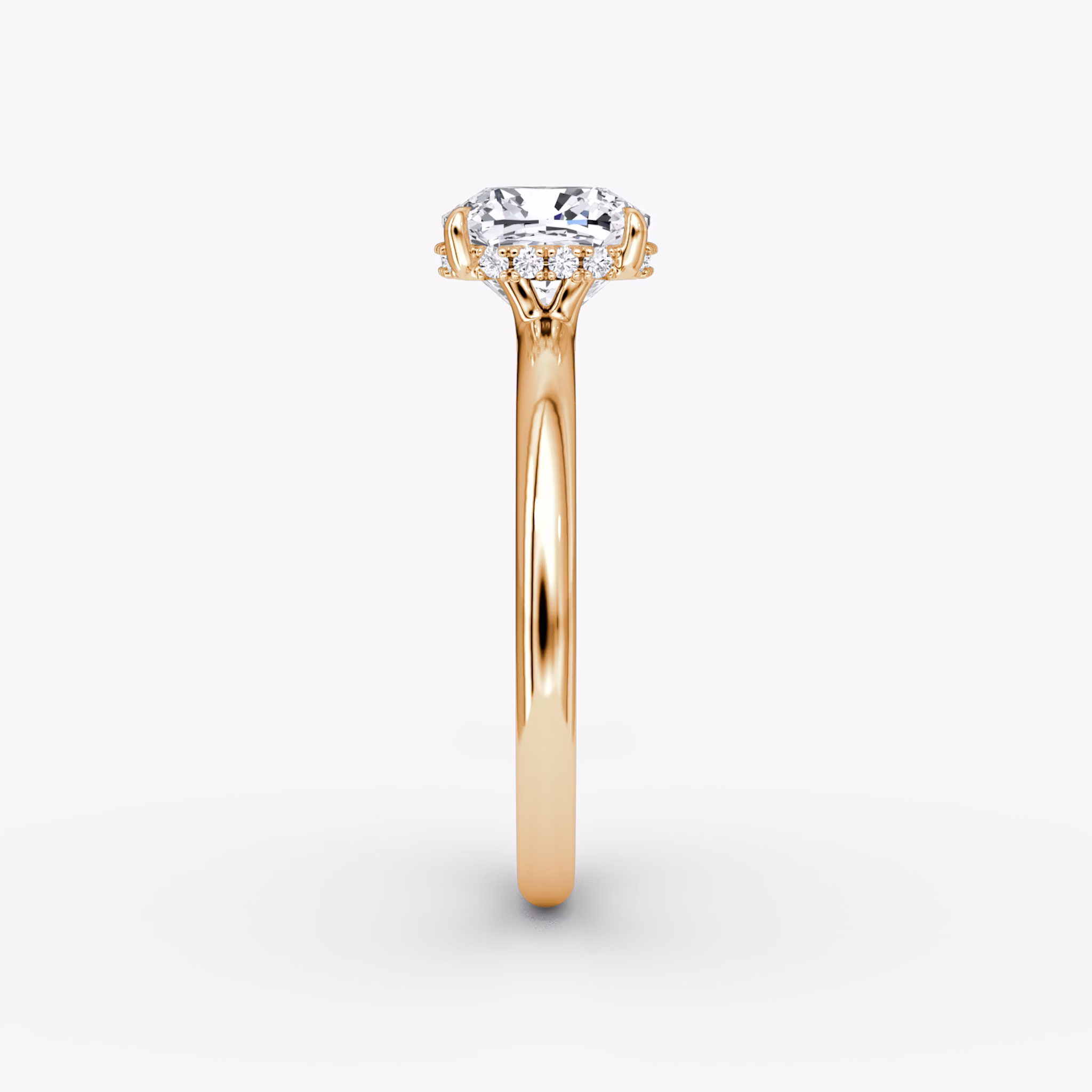 The Signature | Cushion | 14k | Rose Gold | bandAccent: Plain | bandWidth: large | hiddenHalo: yes | diamondOrientation: vertical | caratWeight: other