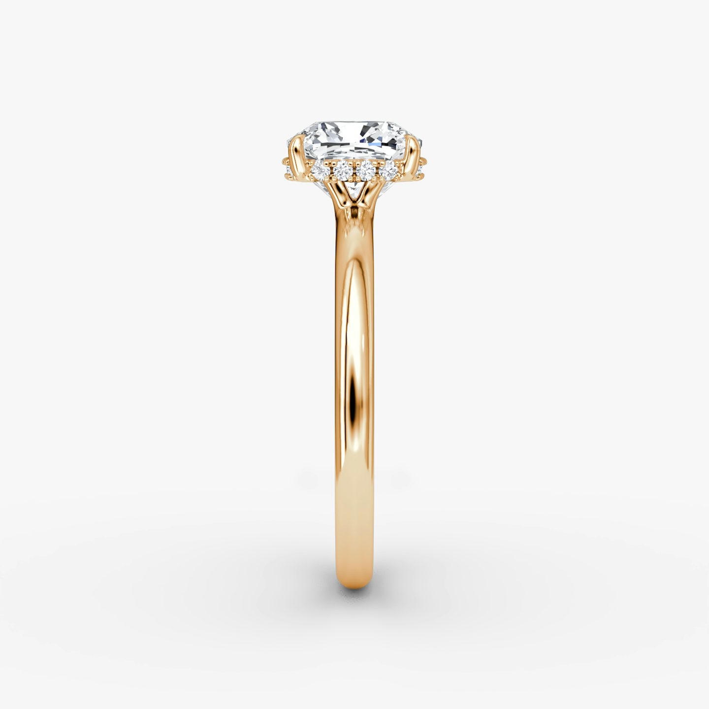 The Signature | Cushion | 14k | Rose Gold | bandAccent: Plain | bandWidth: large | hiddenHalo: yes | diamondOrientation: vertical | caratWeight: other