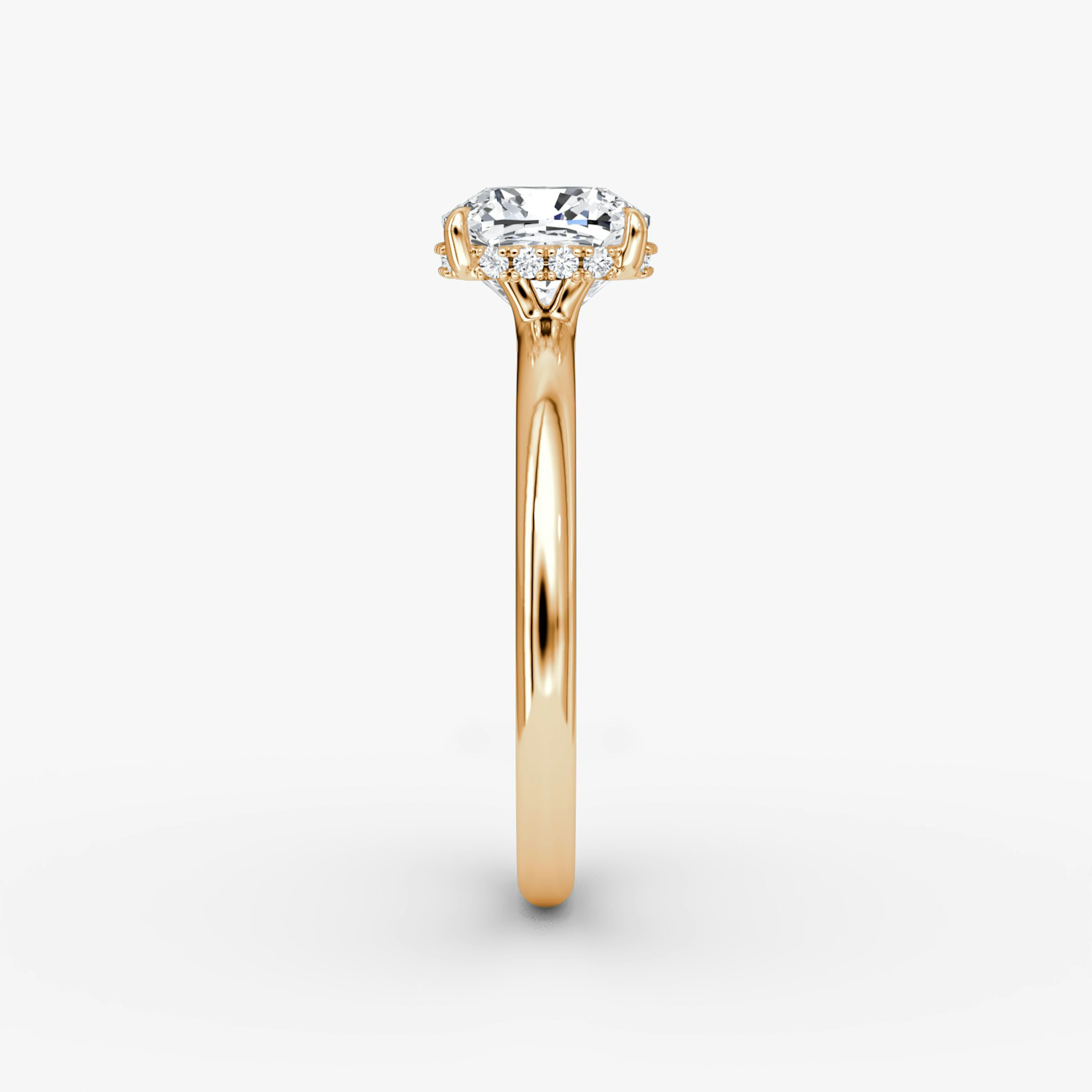 The Signature | Cushion | 14k | Rose Gold | bandAccent: Plain | bandWidth: large | hiddenHalo: yes | diamondOrientation: vertical | caratWeight: other
