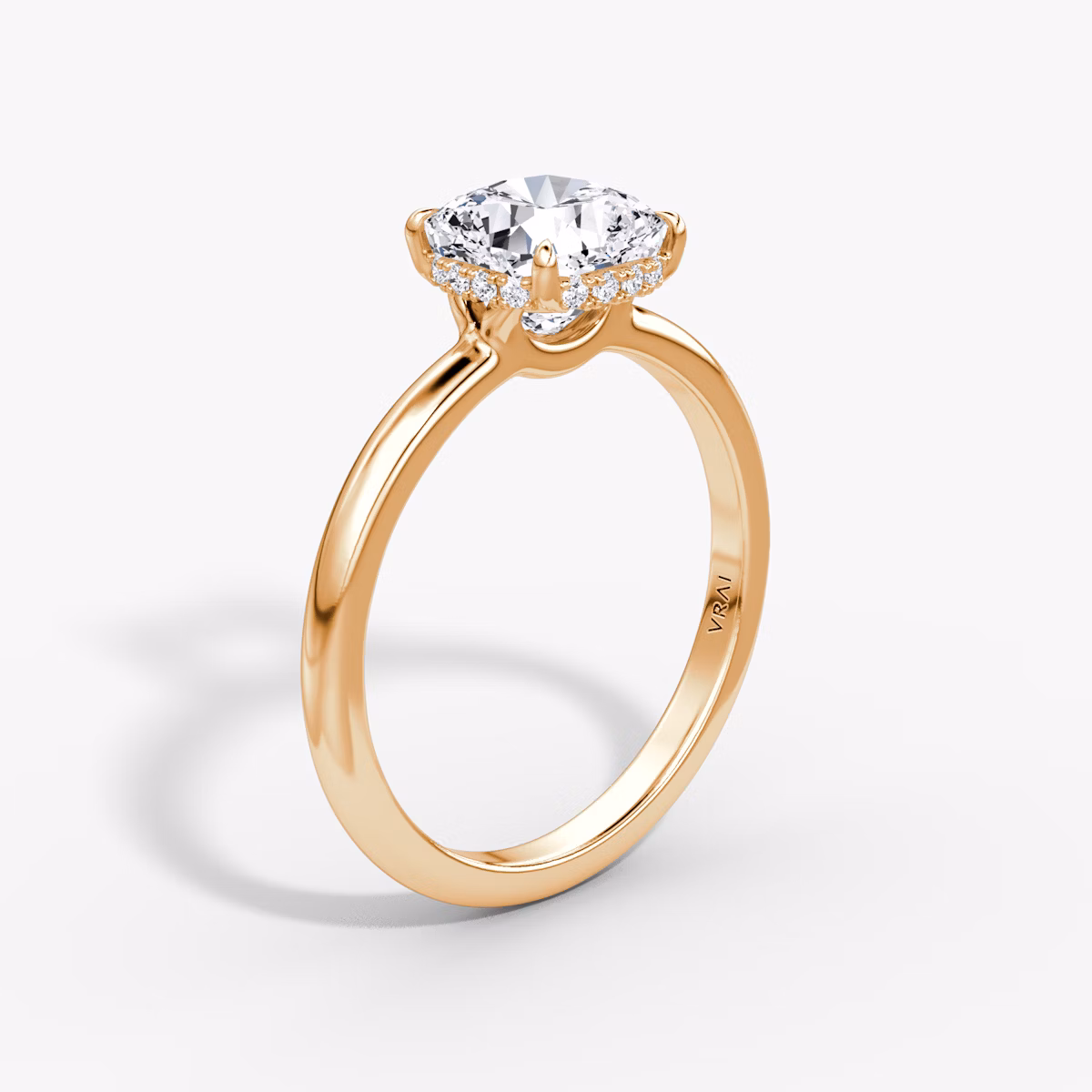 The Signature | Cushion | 14k | Rose Gold | bandAccent: Plain | bandWidth: large | hiddenHalo: yes | diamondOrientation: vertical | caratWeight: other