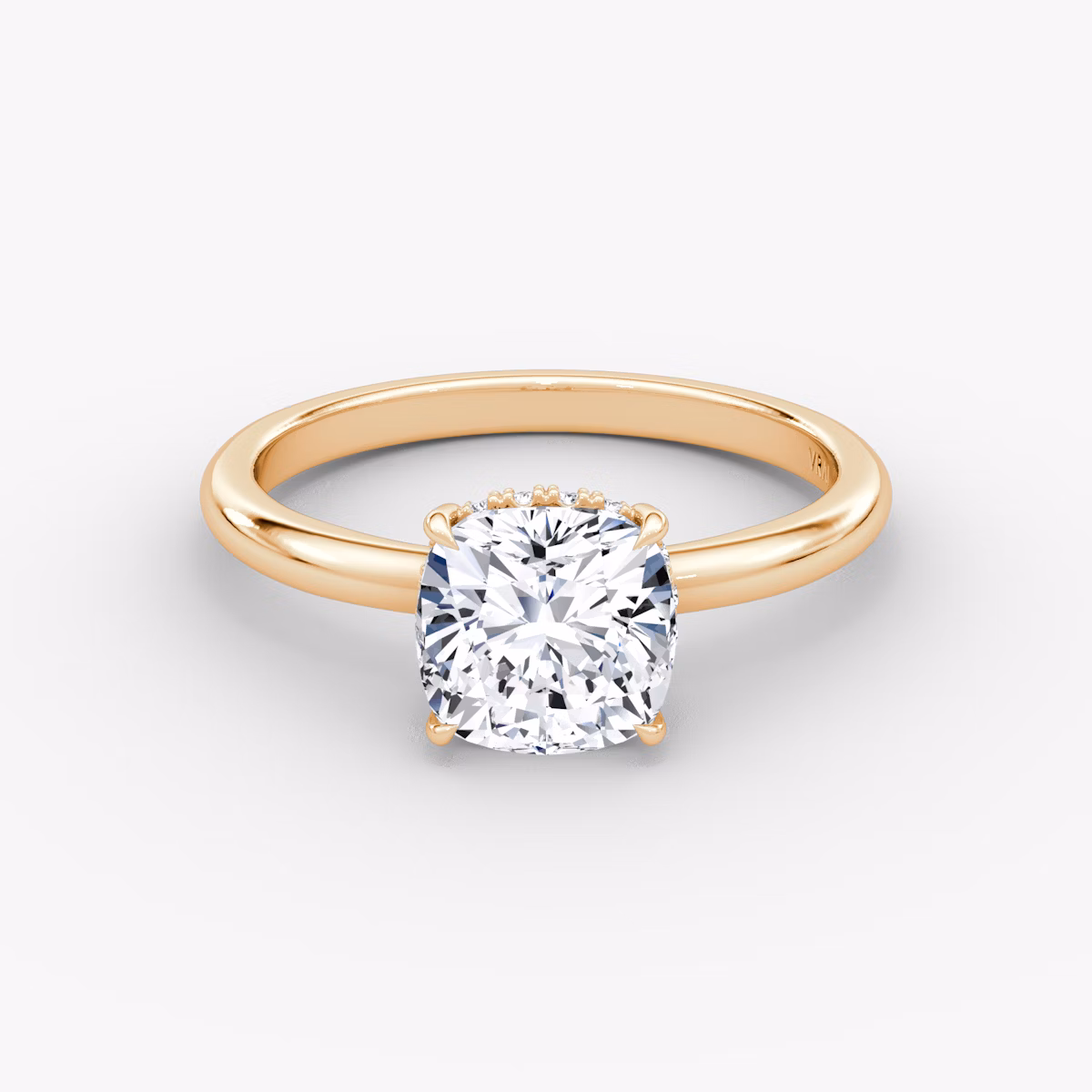 The Signature | Cushion | 14k | Rose Gold | bandAccent: Plain | bandWidth: large | hiddenHalo: yes | diamondOrientation: vertical | caratWeight: other