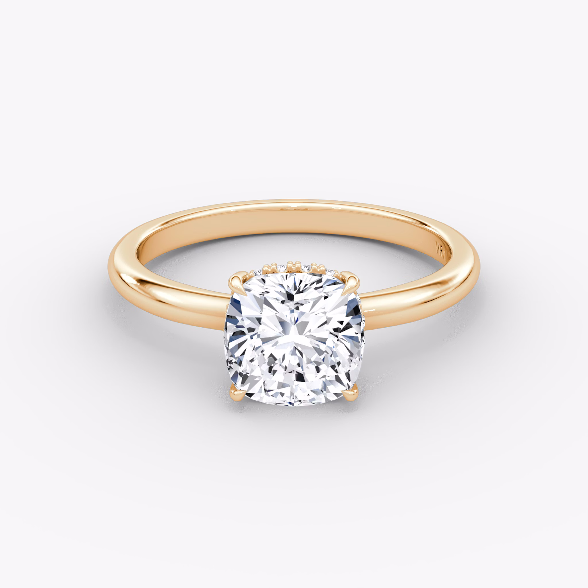 The Signature | Cushion | 14k | Rose Gold | bandAccent: Plain | bandWidth: large | hiddenHalo: yes | diamondOrientation: vertical | caratWeight: other