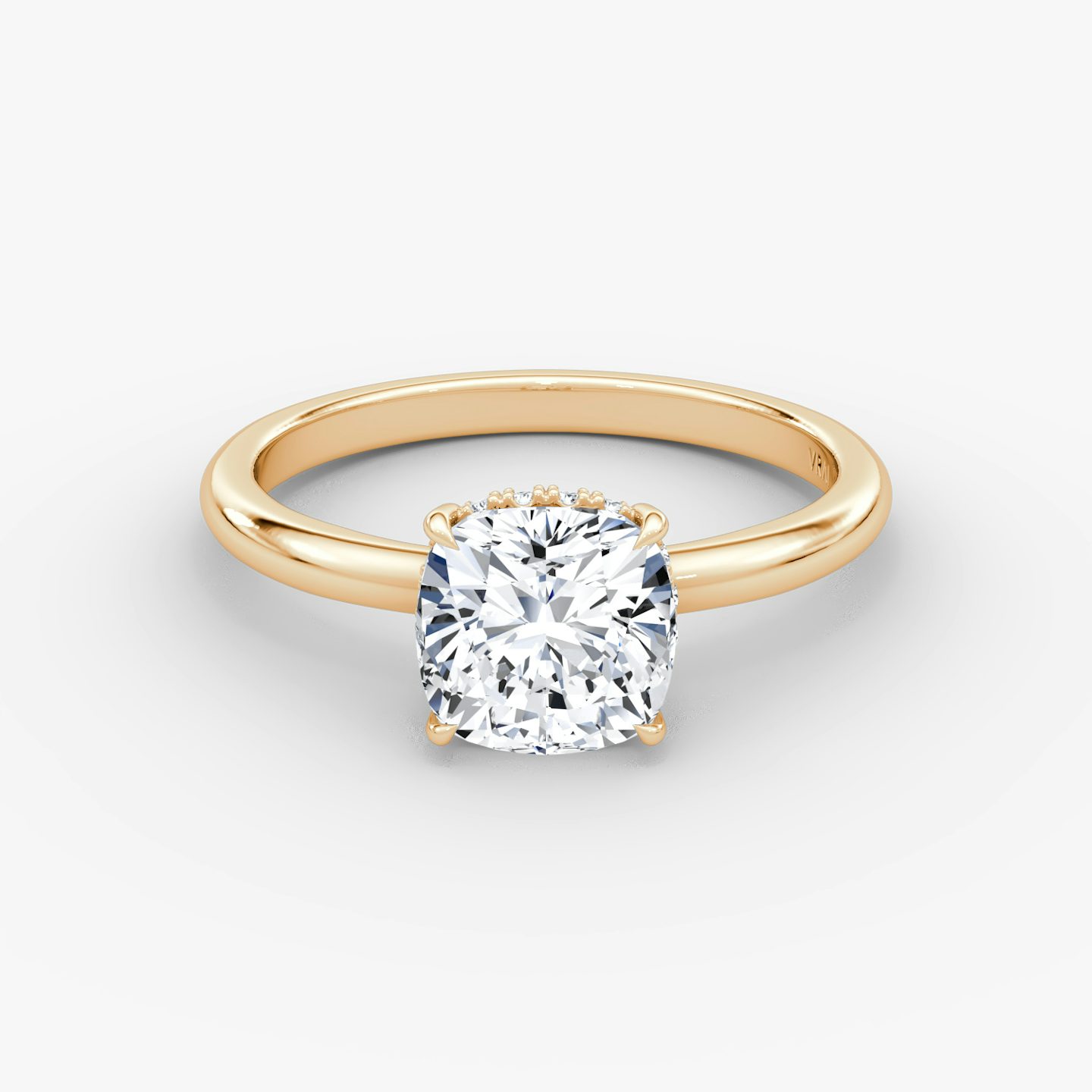 The Signature | Cushion | 14k | Rose Gold | bandAccent: Plain | bandWidth: large | hiddenHalo: yes | diamondOrientation: vertical | caratWeight: other
