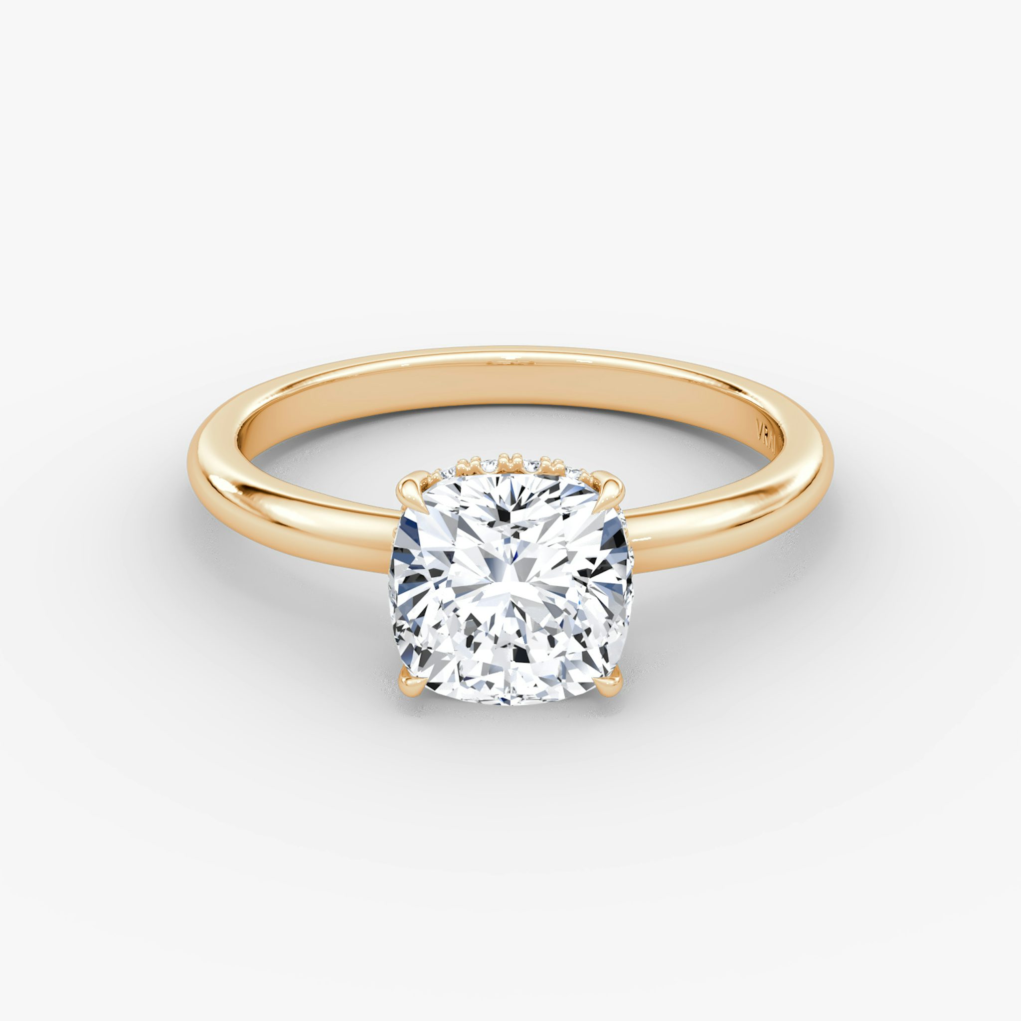 The Signature | Cushion | 14k | Rose Gold | bandAccent: Plain | bandWidth: large | hiddenHalo: yes | diamondOrientation: vertical | caratWeight: other