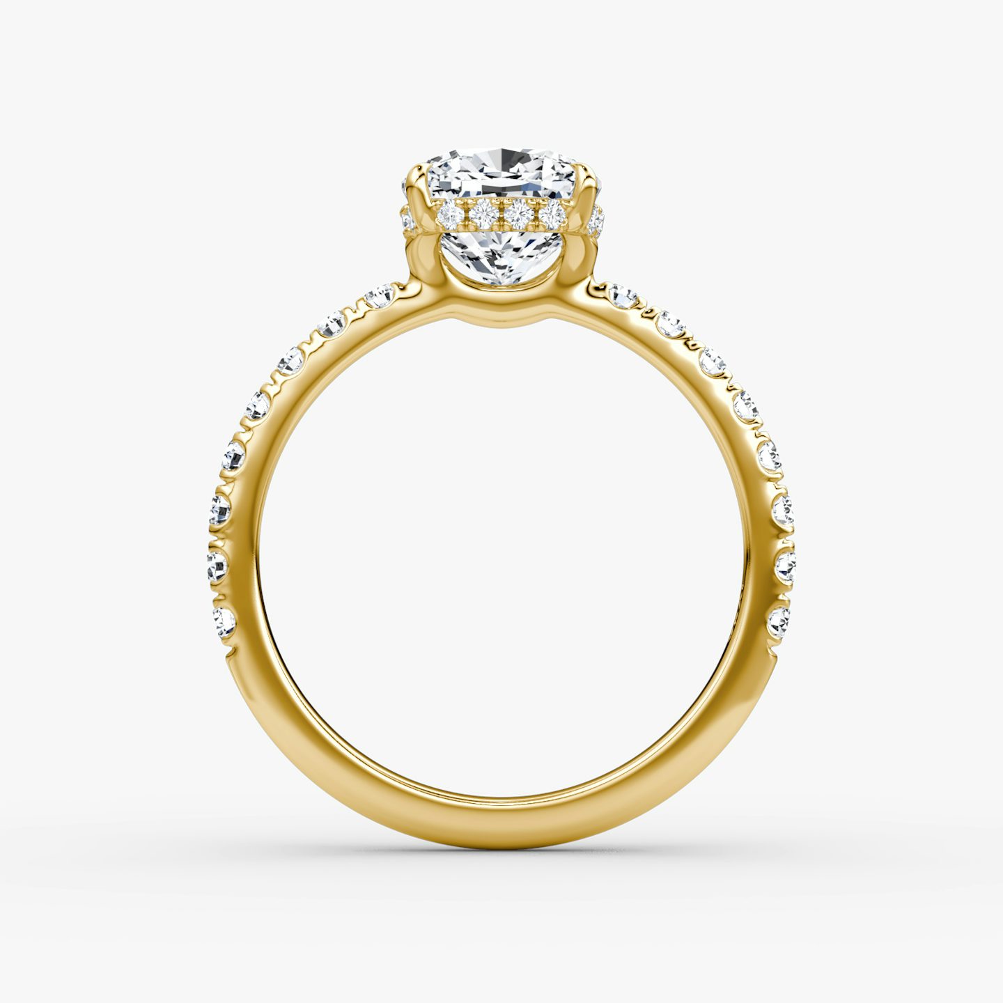 The Signature | Cushion | 18k | Yellow Gold | bandAccent: Pavé | bandWidth: large | hiddenHalo: yes | diamondOrientation: vertical | caratWeight: other