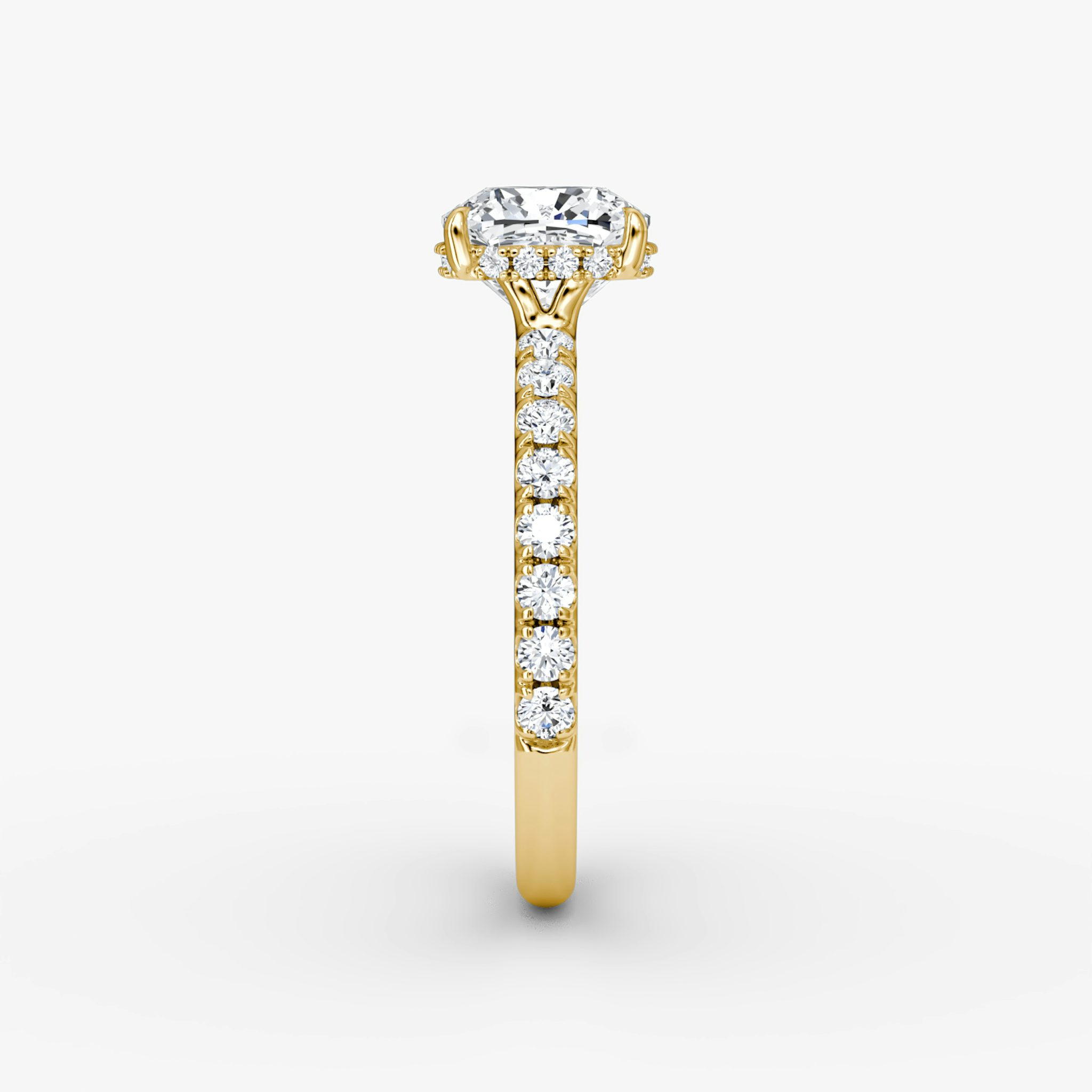The Signature | Cushion | 18k | Yellow Gold | bandAccent: Pavé | bandWidth: large | hiddenHalo: yes | diamondOrientation: vertical | caratWeight: other