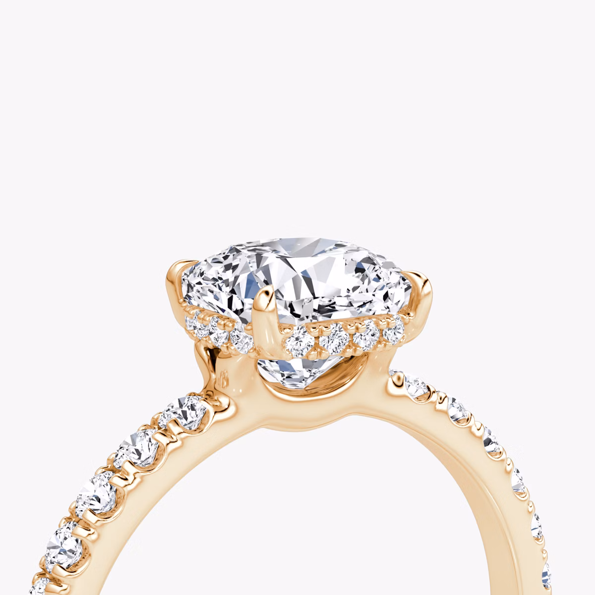 The Signature | Cushion | 14k | Rose Gold | bandAccent: Pavé | bandWidth: large | hiddenHalo: yes | diamondOrientation: horizontal | caratWeight: other