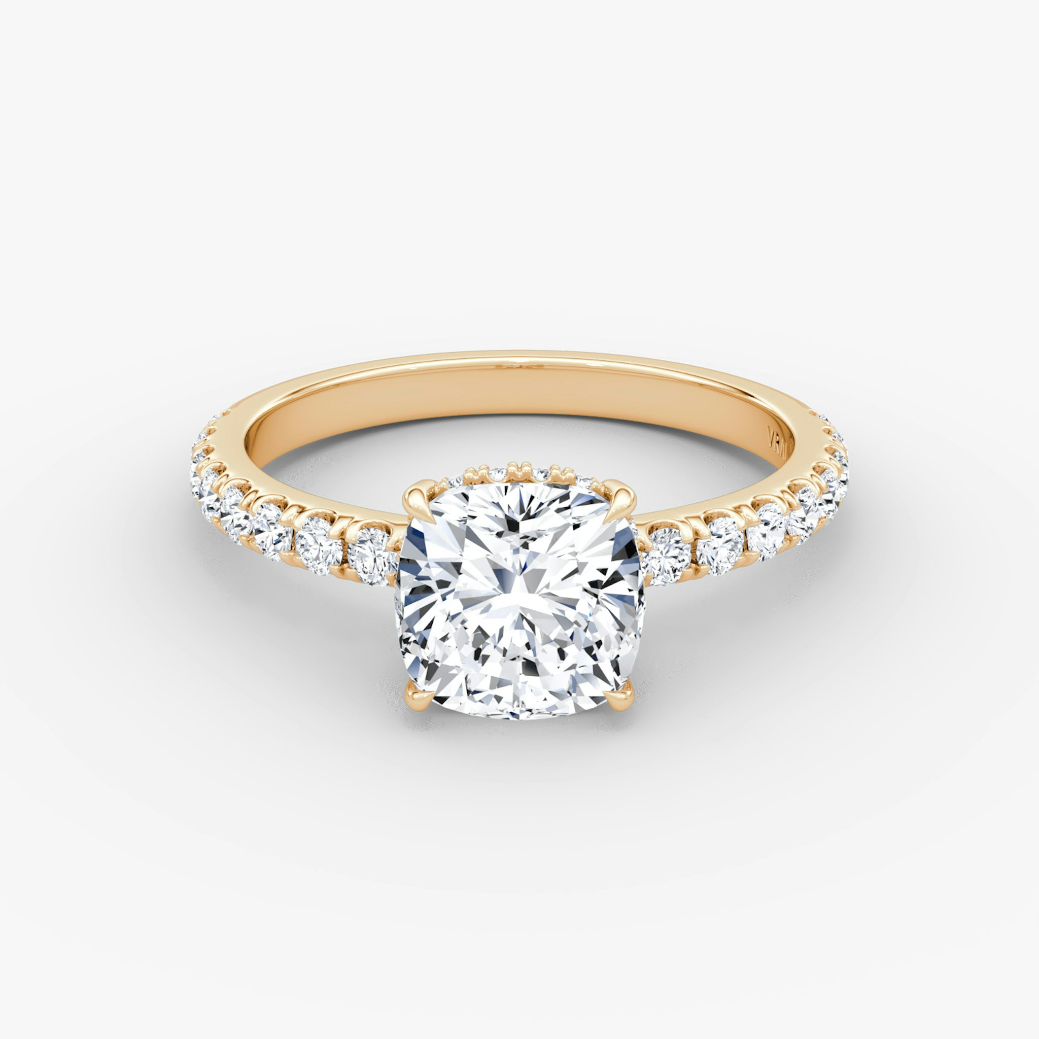 The Signature | Cushion | 14k | Rose Gold | bandAccent: Pavé | bandWidth: large | hiddenHalo: yes | diamondOrientation: vertical | caratWeight: other