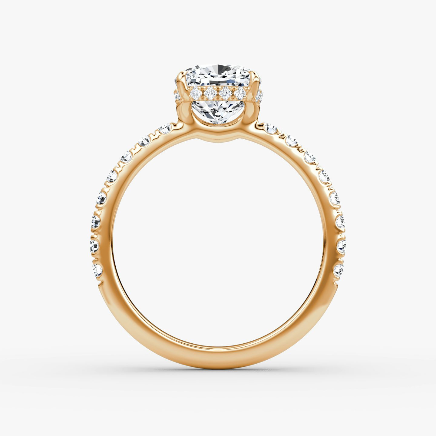 The Signature | Cushion | 14k | Rose Gold | bandAccent: Pavé | bandWidth: large | hiddenHalo: yes | diamondOrientation: vertical | caratWeight: other