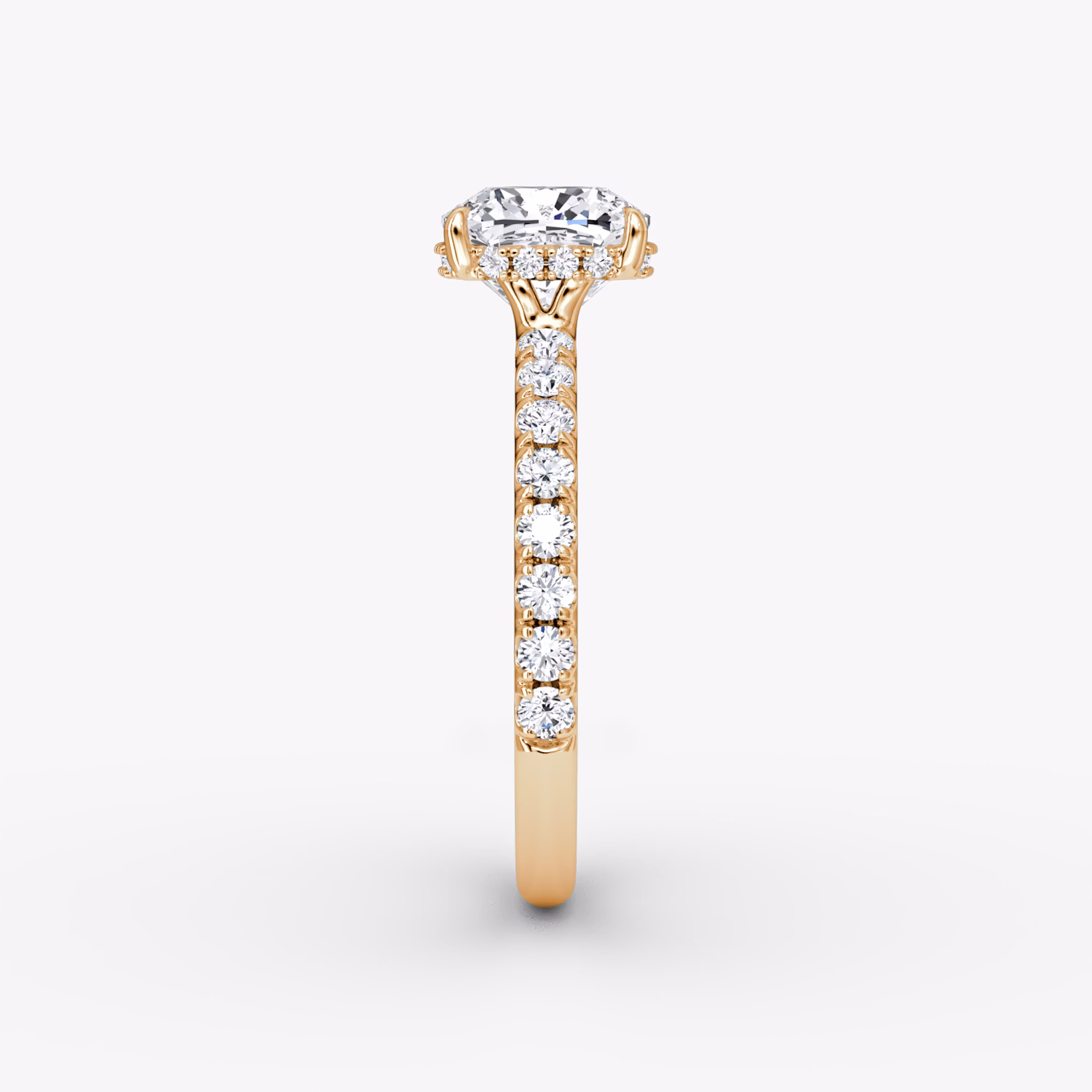 The Signature | Cushion | 14k | Rose Gold | bandAccent: Pavé | bandWidth: large | hiddenHalo: yes | diamondOrientation: vertical | caratWeight: other