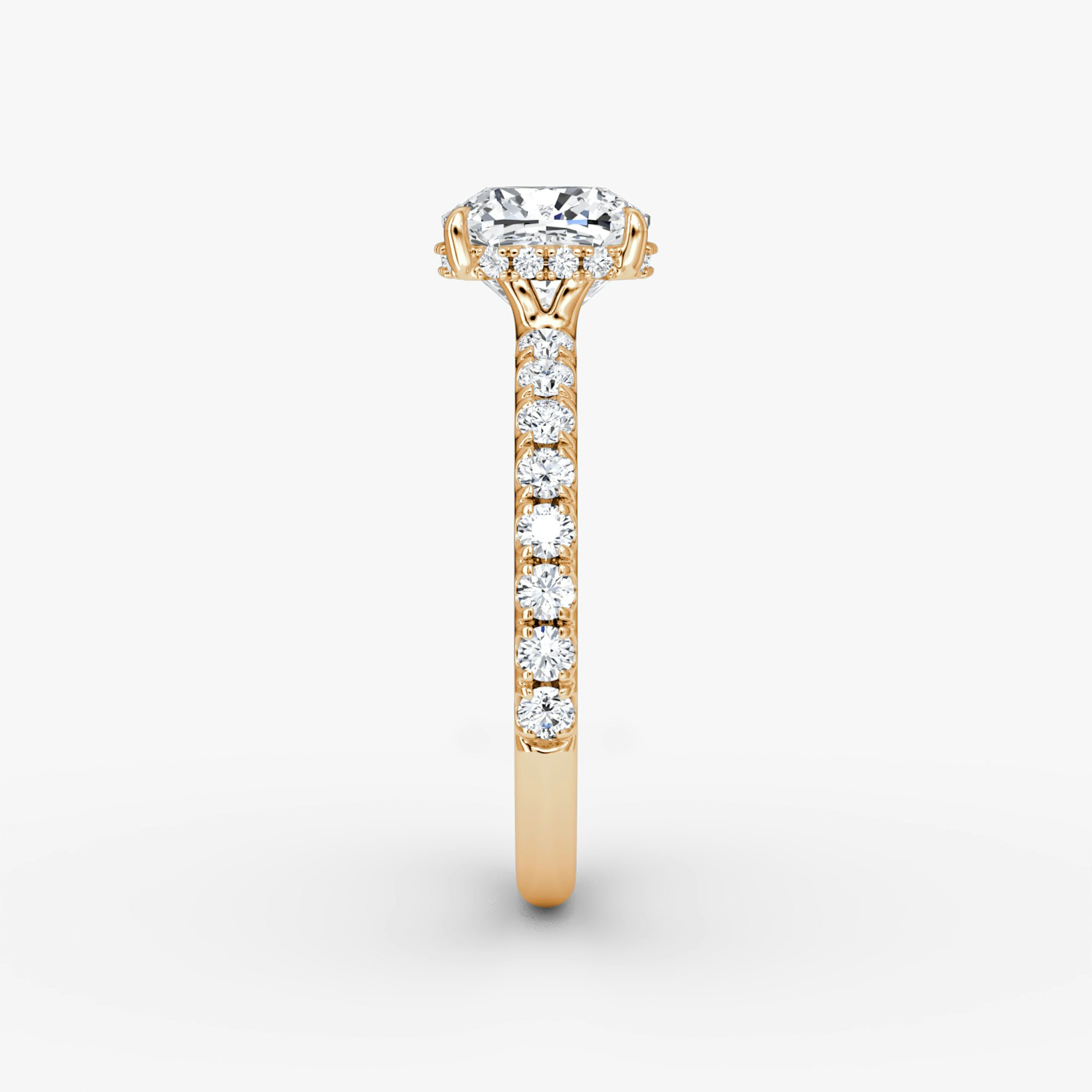 The Signature | Cushion | 14k | Rose Gold | bandAccent: Pavé | bandWidth: large | hiddenHalo: yes | diamondOrientation: vertical | caratWeight: other