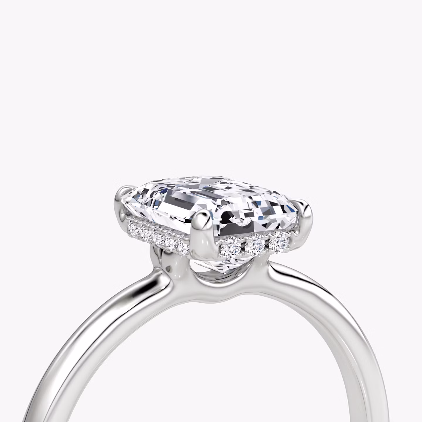 The Signature | Emerald | Platinum | bandAccent: Plain | bandWidth: large | hiddenHalo: yes | diamondOrientation: vertical | caratWeight: other