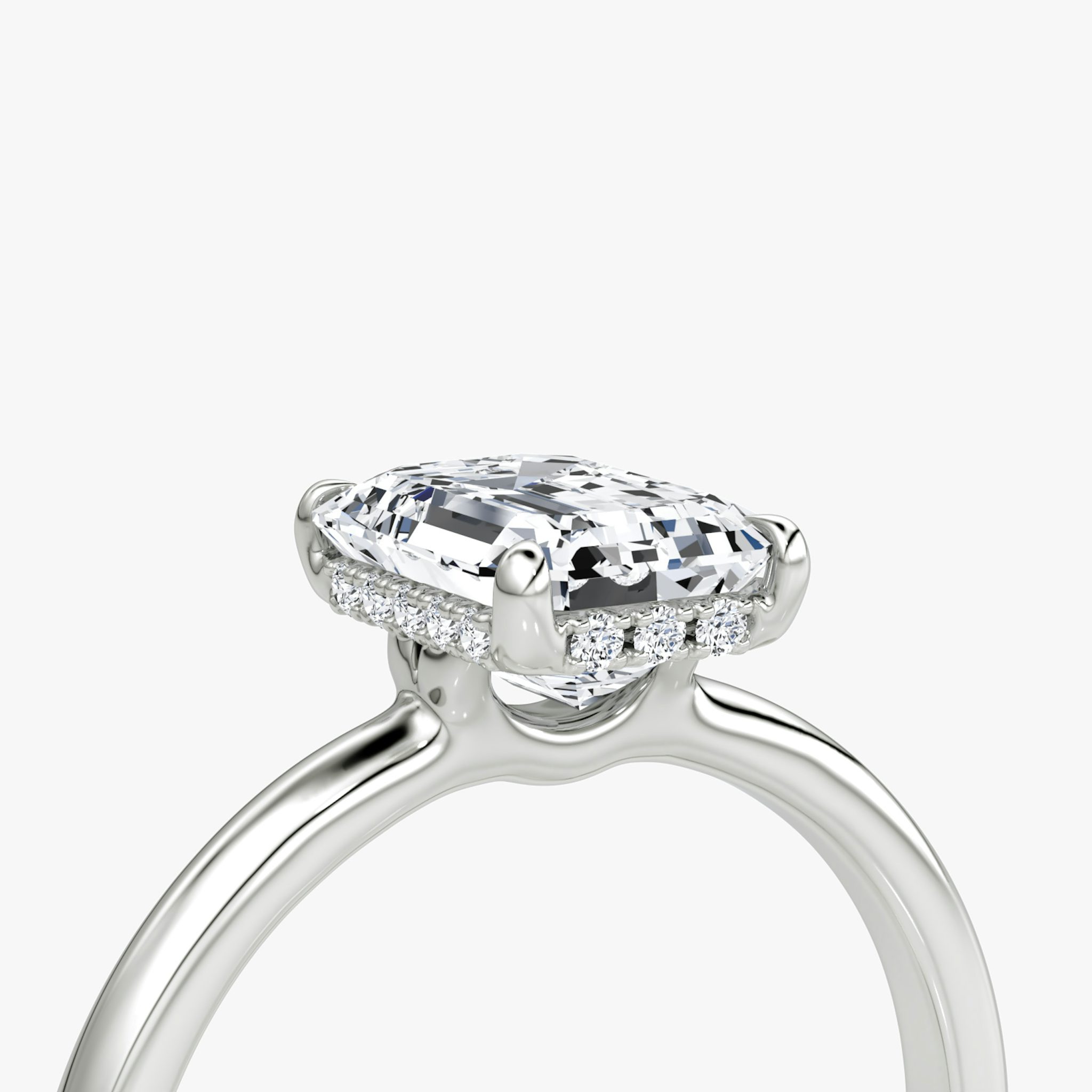 The Signature | Emerald | 18k | White Gold | bandAccent: Plain | bandWidth: large | hiddenHalo: yes | diamondOrientation: vertical | caratWeight: other