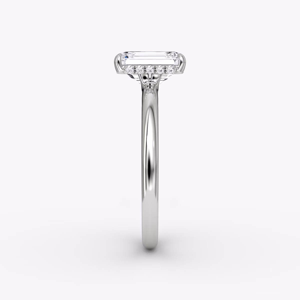The Signature | Emerald | Platinum | bandAccent: Plain | bandWidth: large | hiddenHalo: yes | diamondOrientation: vertical | caratWeight: other