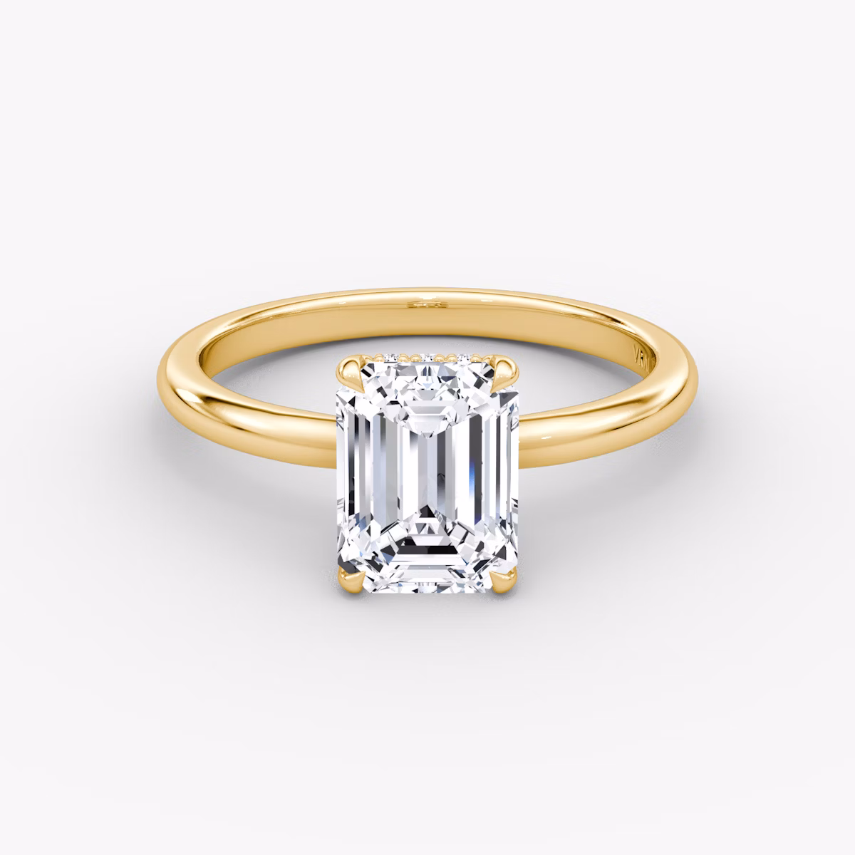The Signature | Emerald | 18k | Yellow Gold | bandAccent: Plain | bandWidth: large | hiddenHalo: yes | diamondOrientation: vertical | caratWeight: other