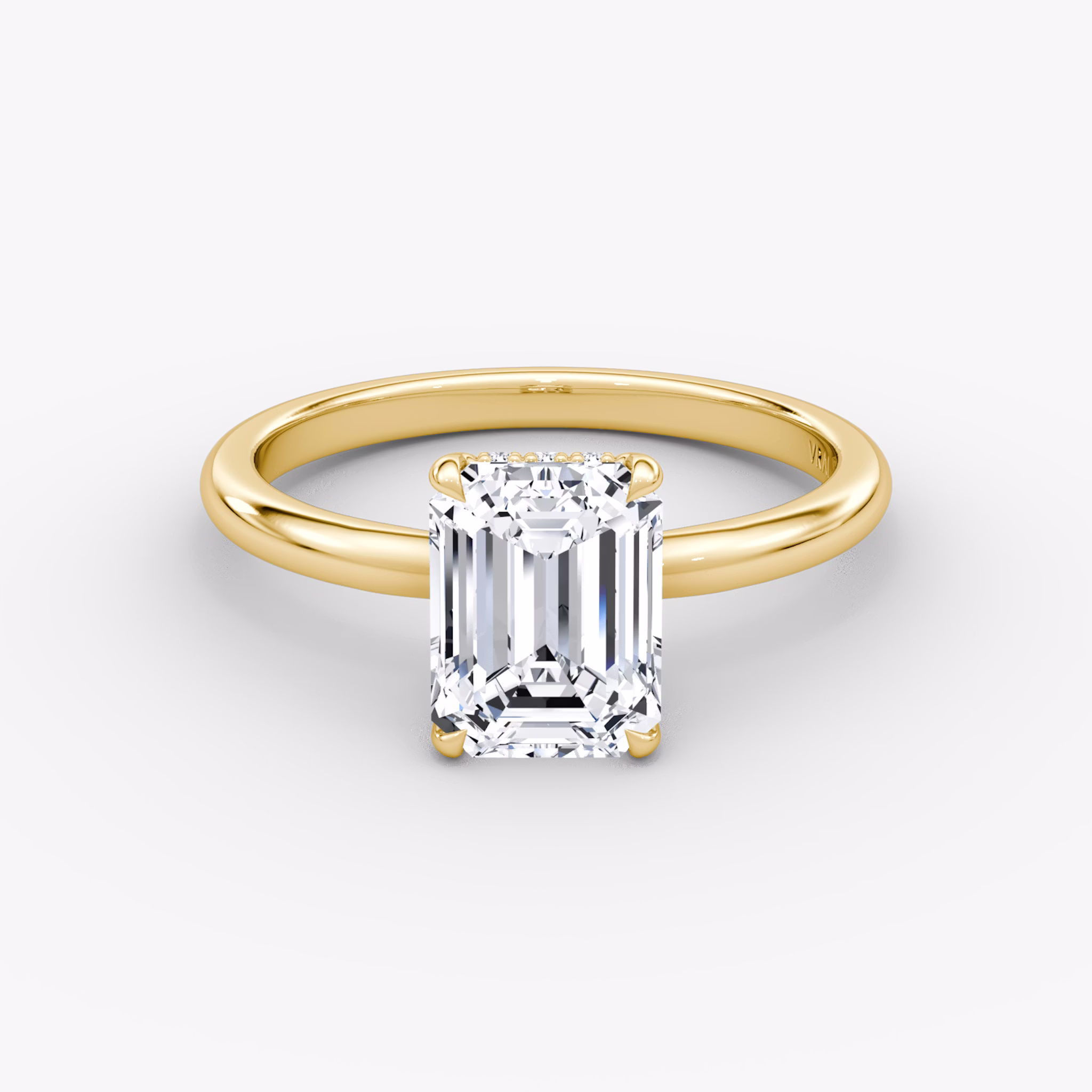 The Signature | Emerald | 18k | Yellow Gold | bandAccent: Plain | bandWidth: large | hiddenHalo: yes | diamondOrientation: vertical | caratWeight: other