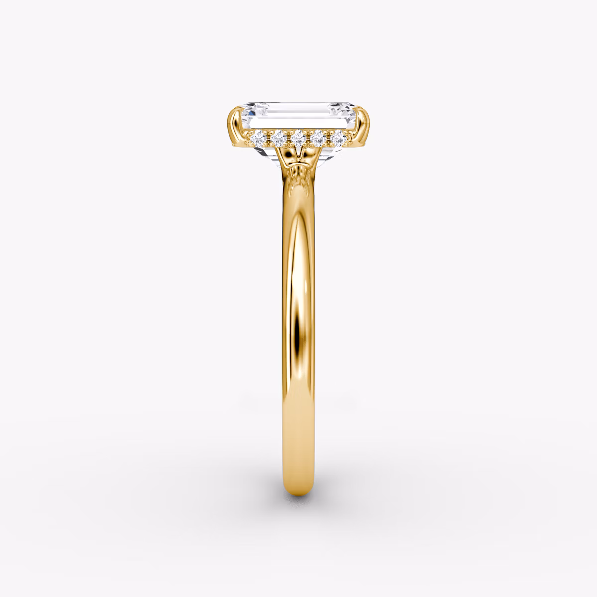 The Signature | Emerald | 18k | Yellow Gold | bandAccent: Plain | bandWidth: large | hiddenHalo: yes | diamondOrientation: vertical | caratWeight: other