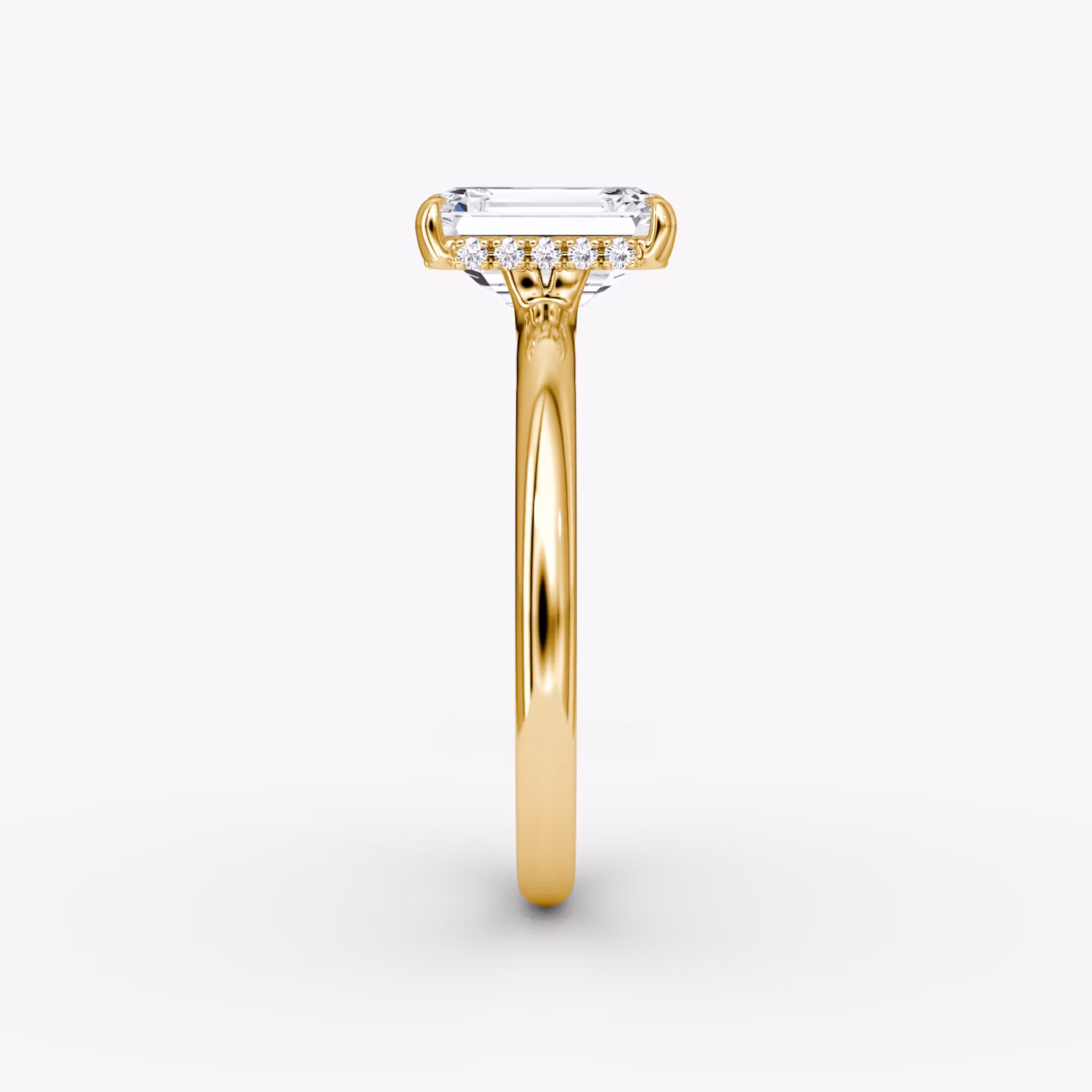The Signature | Emerald | 18k | Yellow Gold | bandAccent: Plain | bandWidth: large | hiddenHalo: yes | diamondOrientation: vertical | caratWeight: other