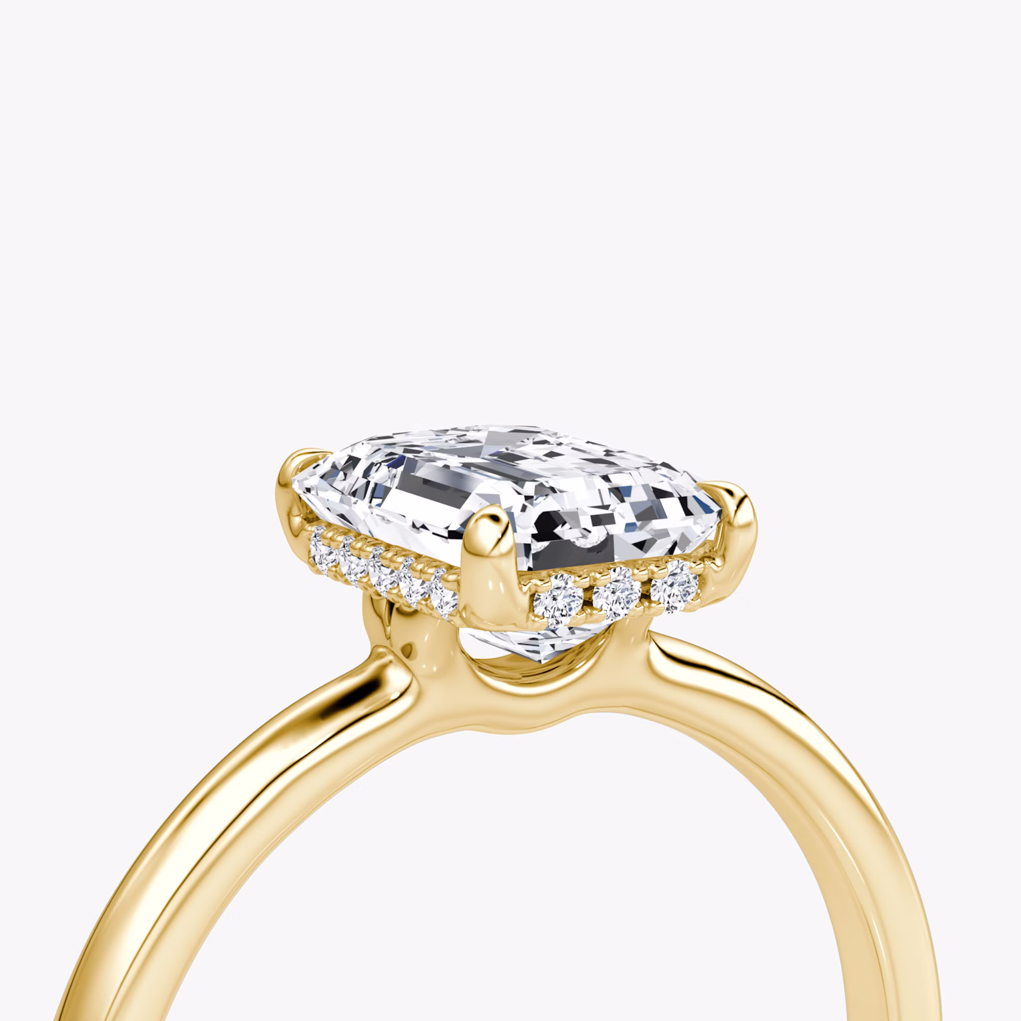 The Signature | Emerald | 18k | Yellow Gold | bandAccent: Plain | bandWidth: large | hiddenHalo: yes | diamondOrientation: vertical | caratWeight: other