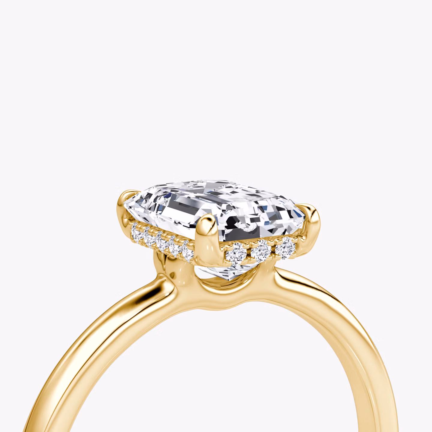 The Signature | Emerald | 18k | Yellow Gold | bandAccent: Plain | bandWidth: large | hiddenHalo: yes | diamondOrientation: vertical | caratWeight: other