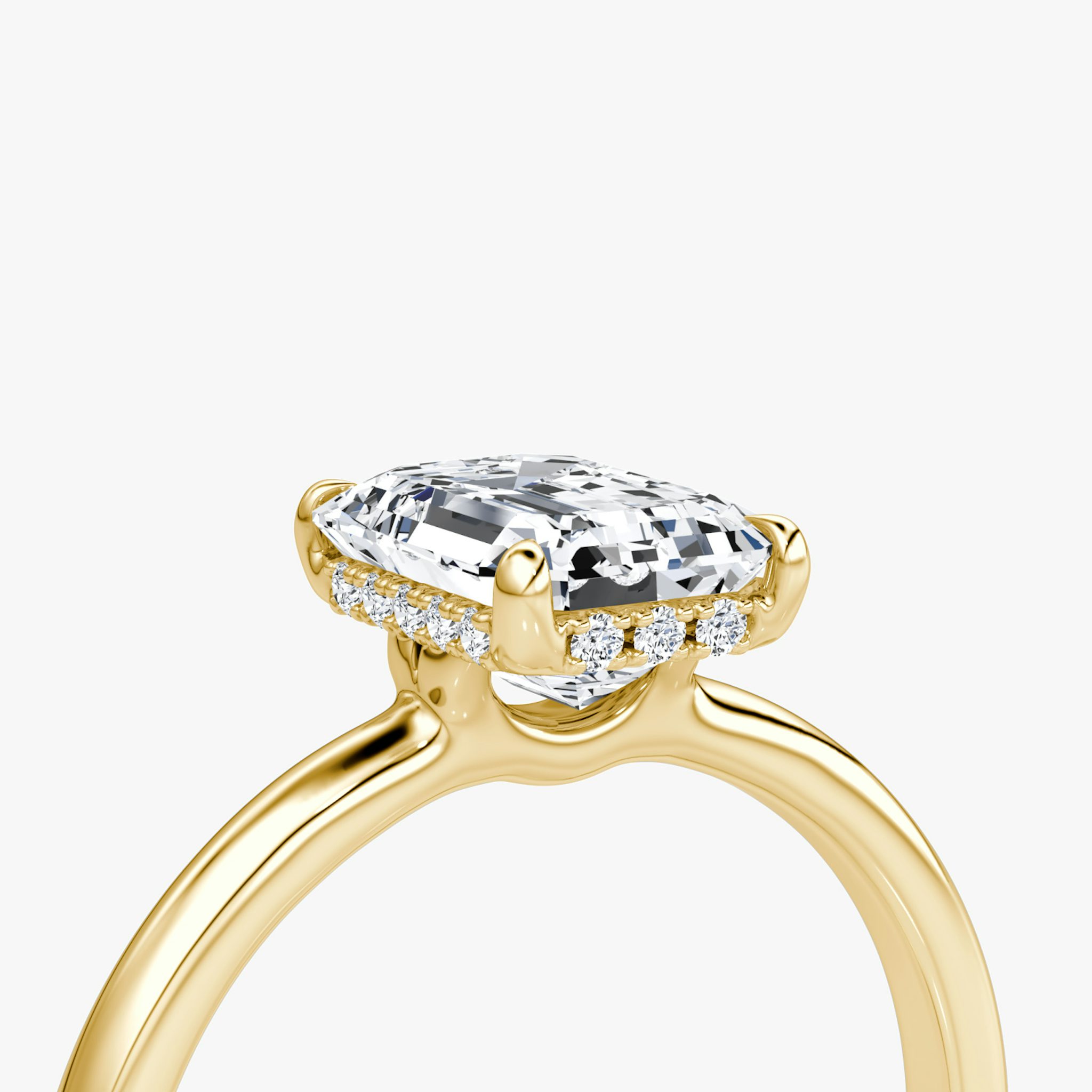 The Signature | Emerald | 18k | Yellow Gold | bandAccent: Plain | bandWidth: large | hiddenHalo: yes | diamondOrientation: vertical | caratWeight: other