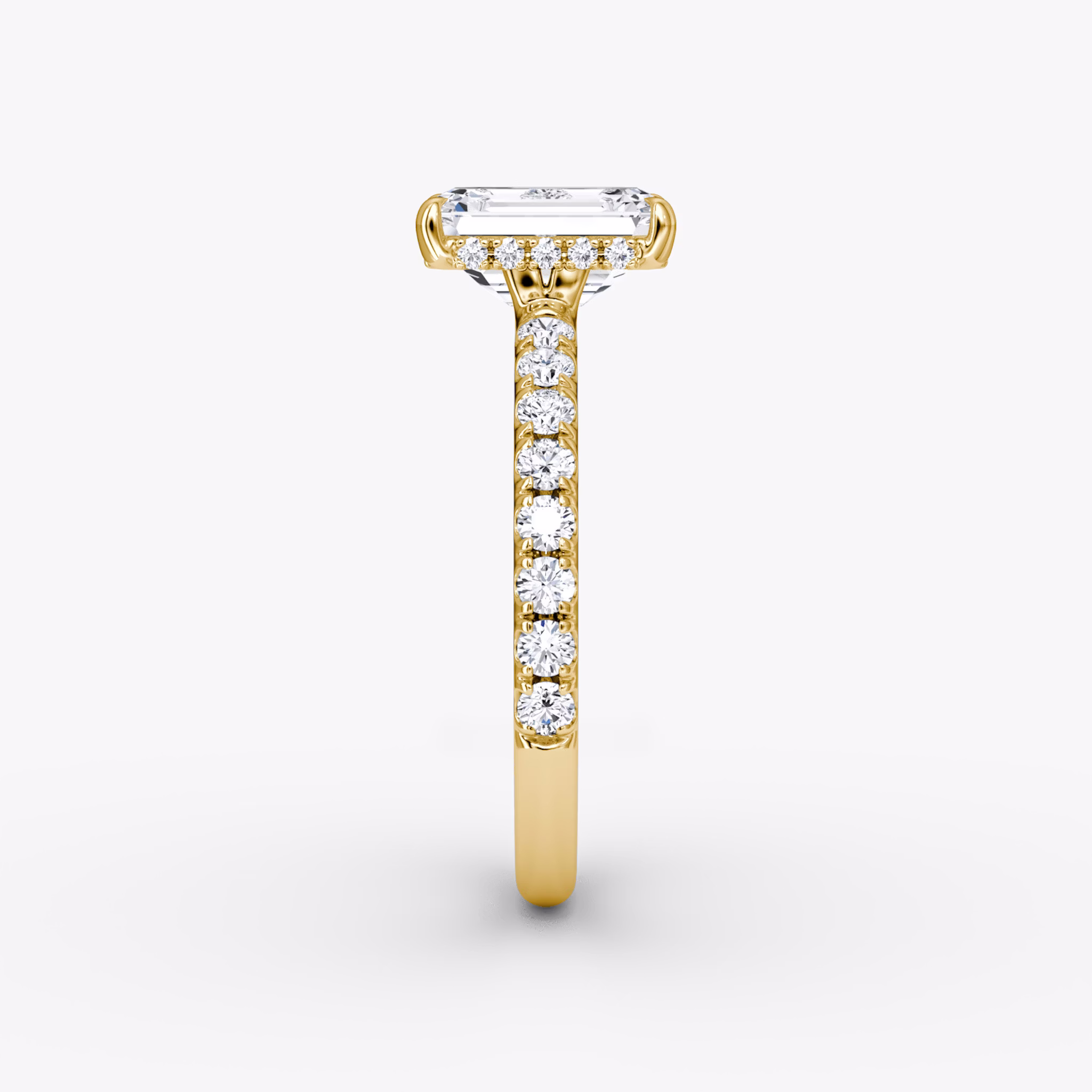 The Signature | Emerald | 18k | Yellow Gold | bandAccent: Pavé | bandWidth: large | hiddenHalo: yes | diamondOrientation: vertical | caratWeight: other