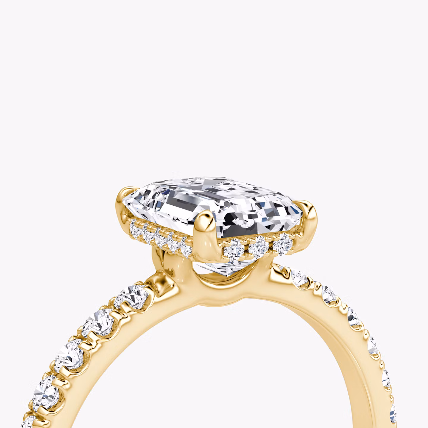 The Signature | Emerald | 18k | Yellow Gold | bandAccent: Pavé | bandWidth: large | hiddenHalo: yes | diamondOrientation: vertical | caratWeight: other