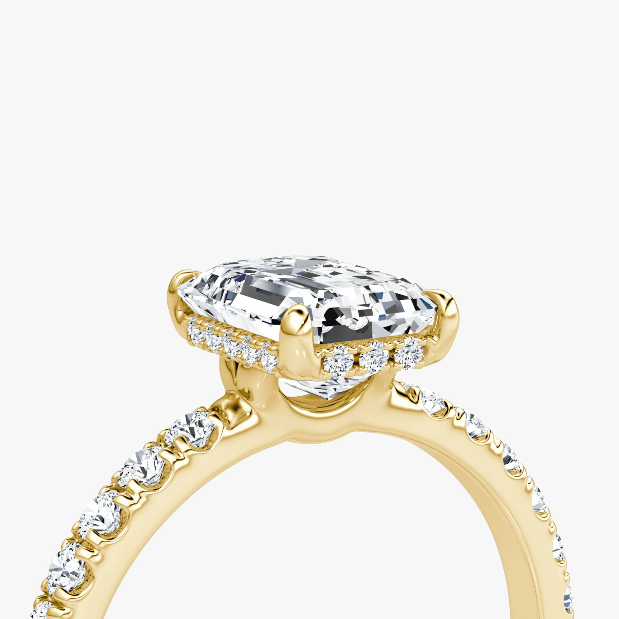 The Signature | Emerald | 18k | Yellow Gold | bandAccent: Pavé | bandWidth: large | hiddenHalo: yes | diamondOrientation: vertical | caratWeight: other