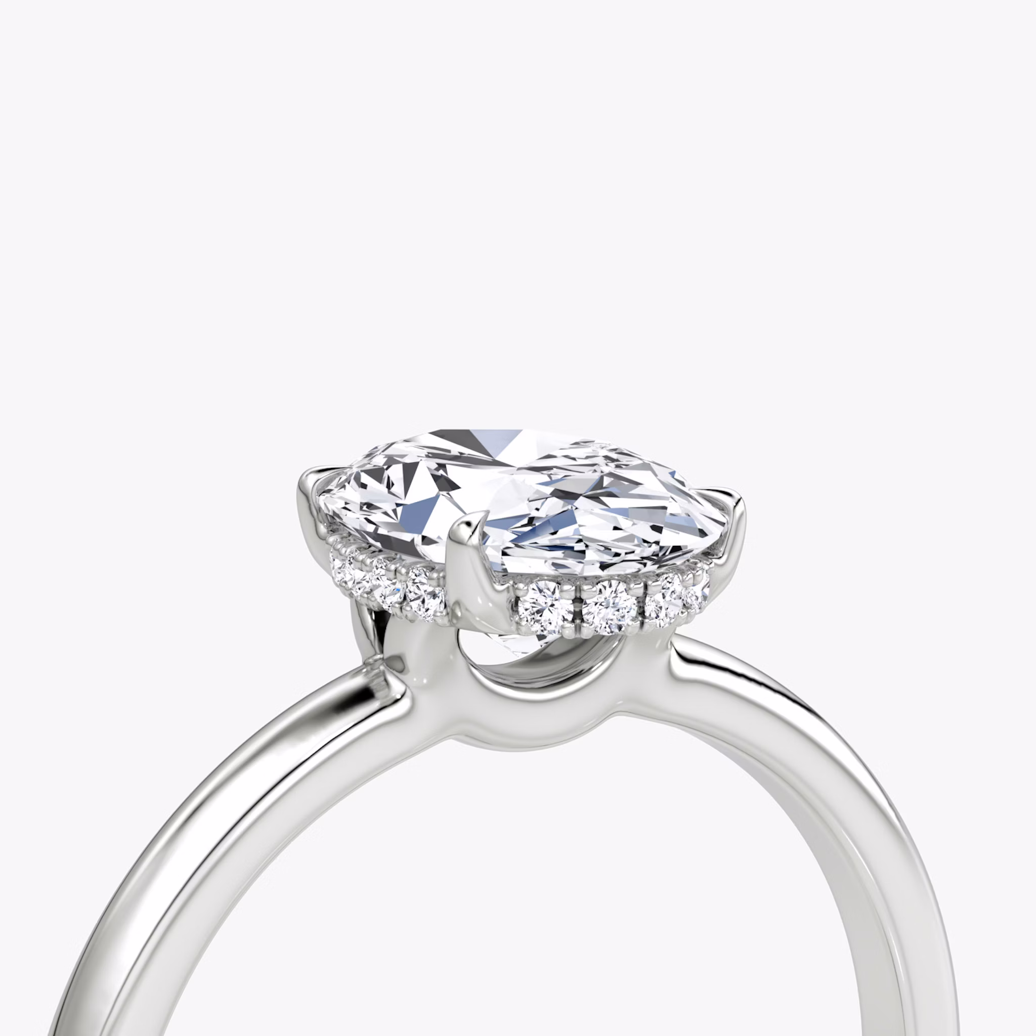 The Signature | Oval | 18k | White Gold | bandAccent: Plain | bandWidth: large | hiddenHalo: yes | diamondOrientation: vertical | caratWeight: other