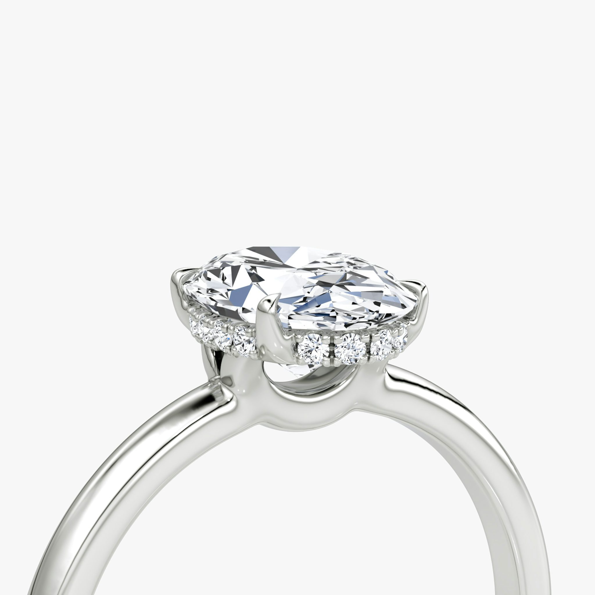 The Signature | Oval | 18k | White Gold | bandAccent: Plain | bandWidth: large | hiddenHalo: yes | diamondOrientation: vertical | caratWeight: other