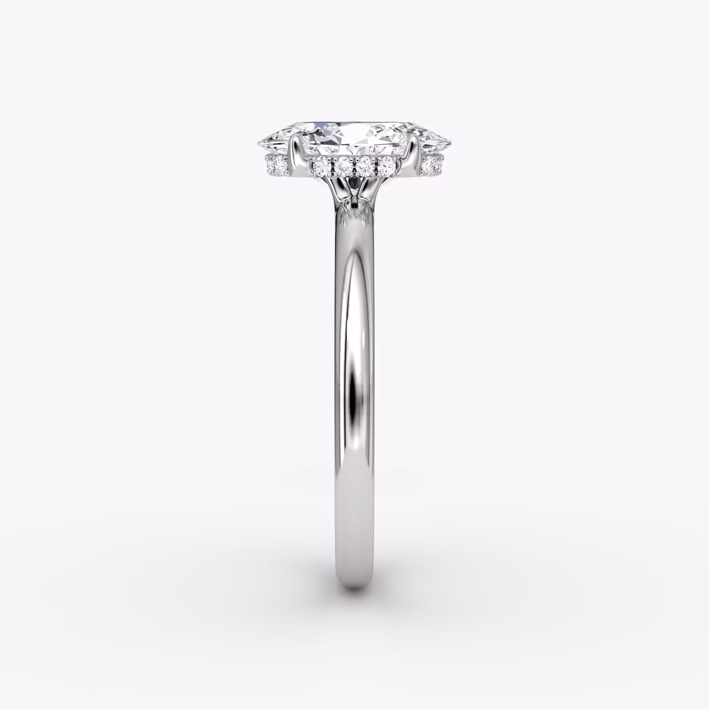 The Signature | Oval | 18k | White Gold | bandAccent: Plain | bandWidth: large | hiddenHalo: yes | diamondOrientation: vertical | caratWeight: other