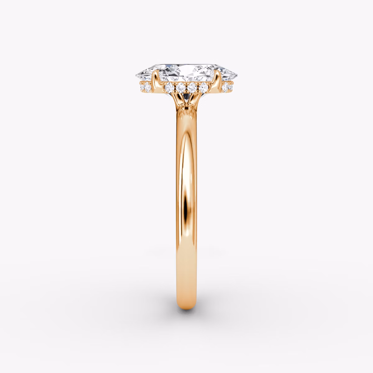 The Signature | Oval | 14k | Rose Gold | bandAccent: Plain | bandWidth: large | hiddenHalo: yes | diamondOrientation: vertical | caratWeight: other