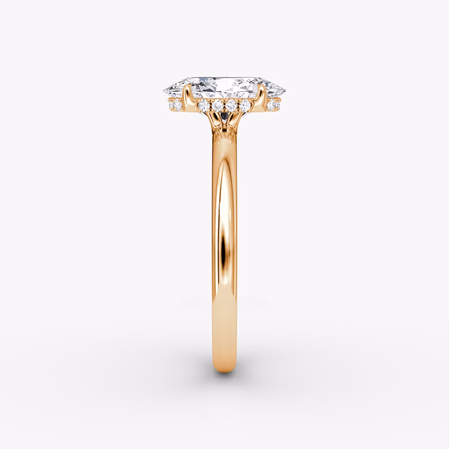 The Signature | Oval | 14k | Rose Gold | bandAccent: Plain | bandWidth: large | hiddenHalo: yes | diamondOrientation: vertical | caratWeight: other