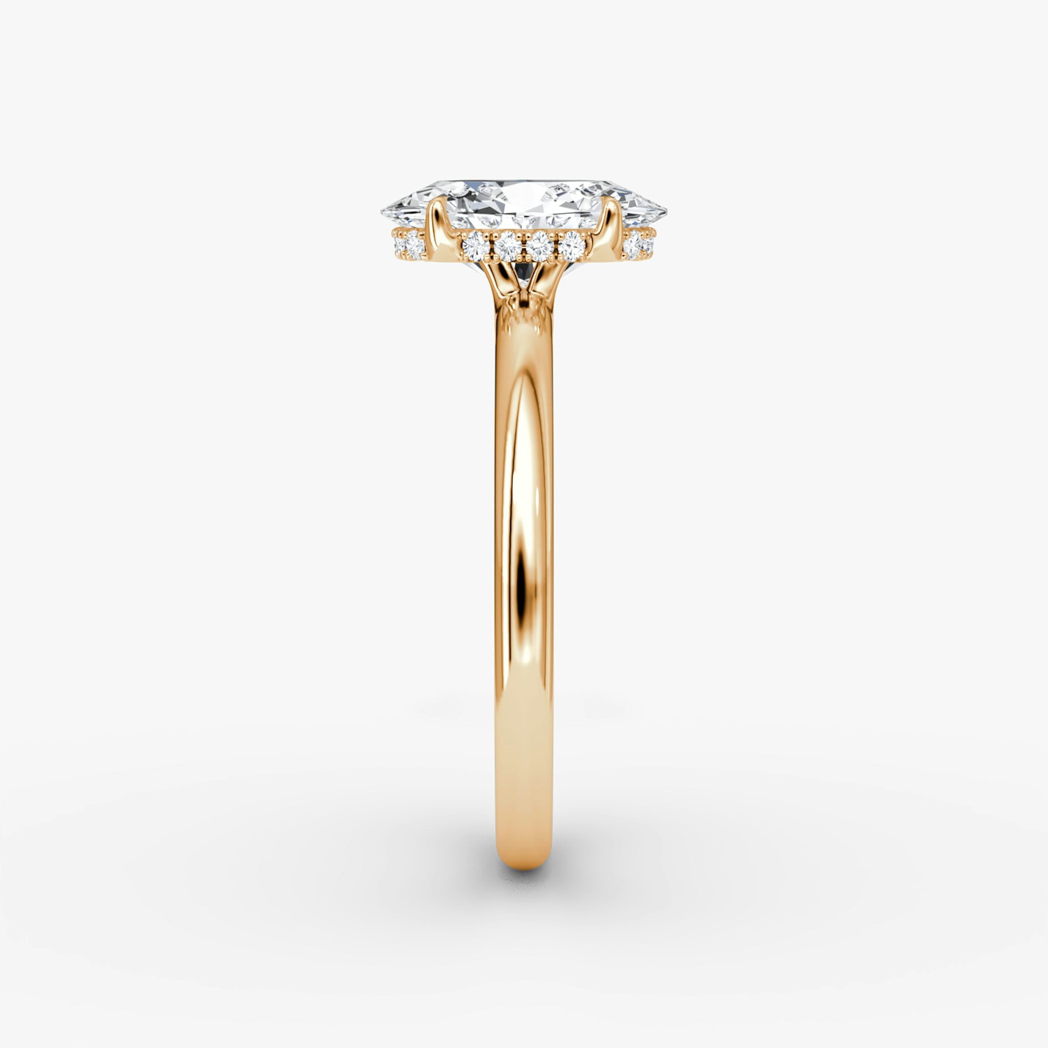 The Signature | Oval | 14k | Rose Gold | bandAccent: Plain | bandWidth: large | hiddenHalo: yes | diamondOrientation: vertical | caratWeight: other